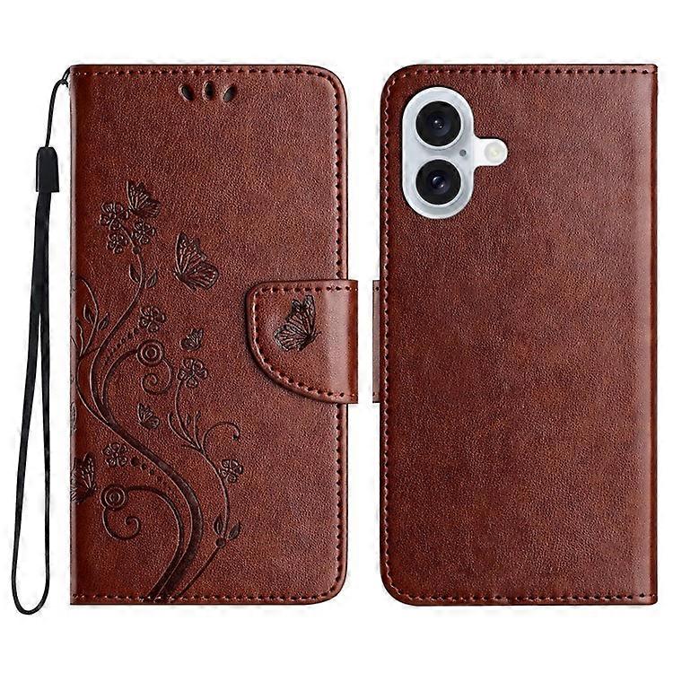 Compatible For iPhone 16 Plus Leather Case Butterflies Flower Pattern Wallet Stand Phone Cover