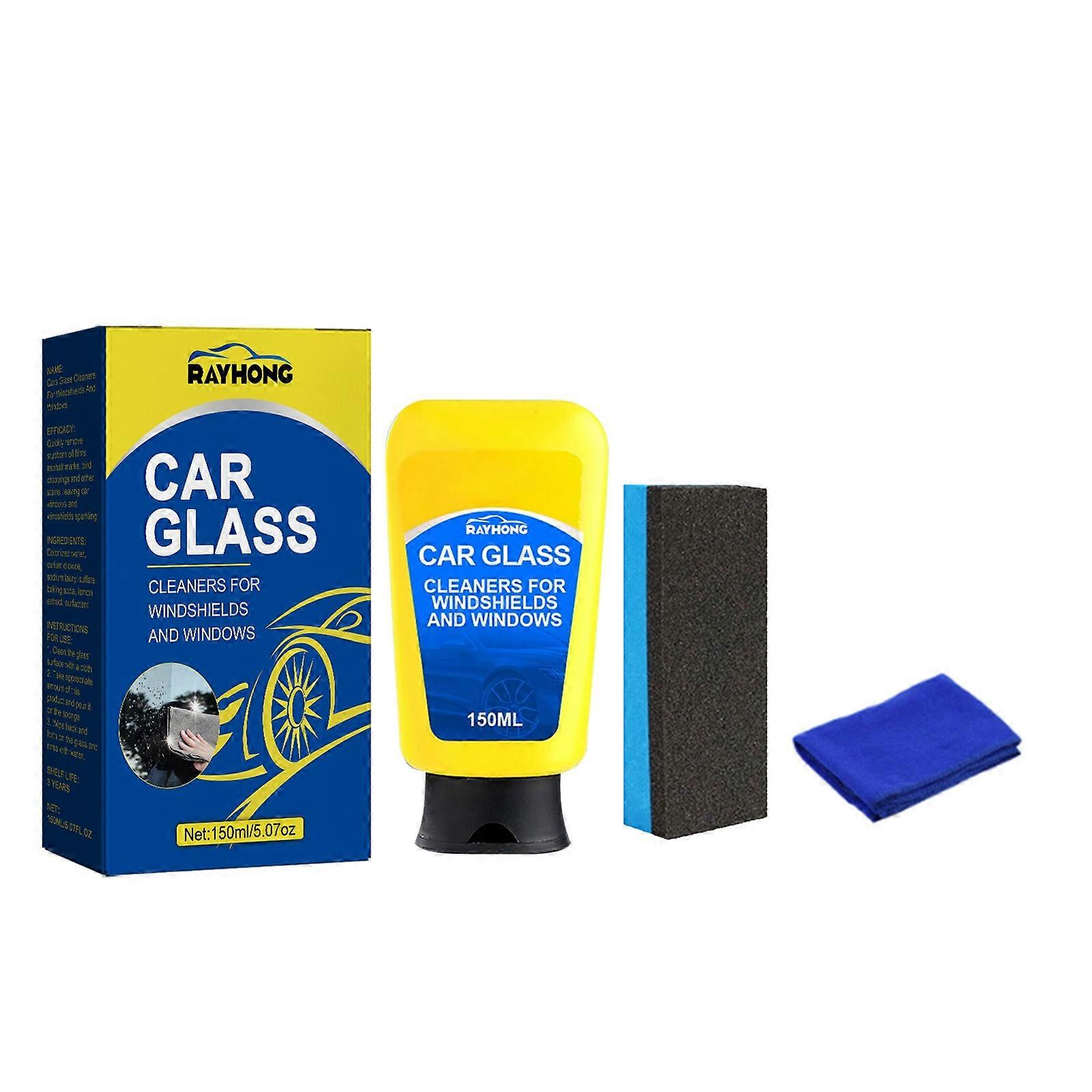 Windshield Car Cleaner Set (1X Cleaner 1,1X Sponge,1X Rag) To Clean Up Windshield Dirt Compact & Portable Multi-Surface Safe