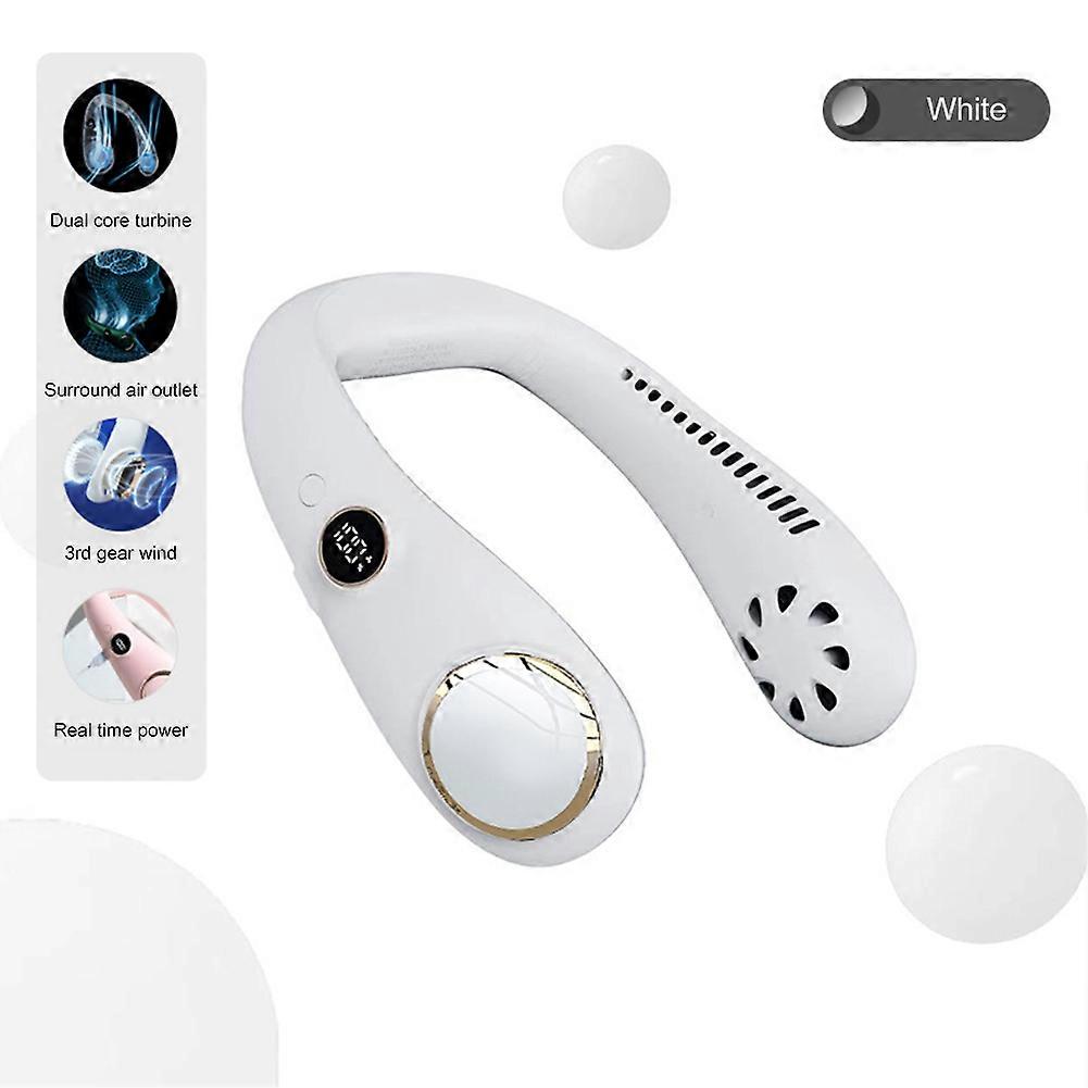 Summer Air Cooling Hanging Neck Fan with LED Digital Display Bladeless Outdoor Sports Travel Personal Wearable Neckband Fans