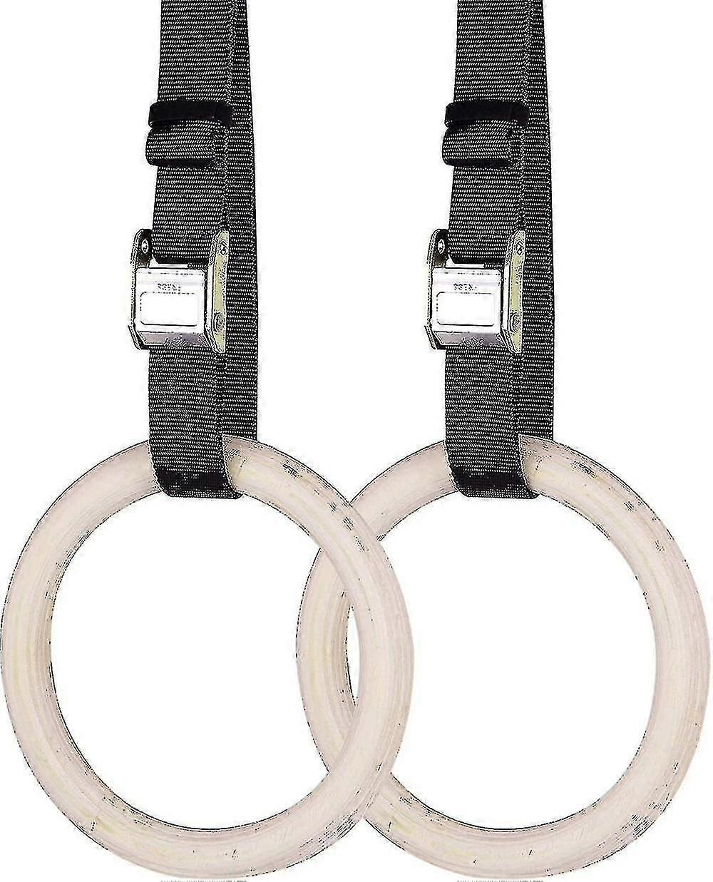 サスペンションストラップを含む木製の体操リング - 長さ2〜6メートルのセット - 調節可能な体操リング - 家庭用スポーツやフィットネストレーニング用