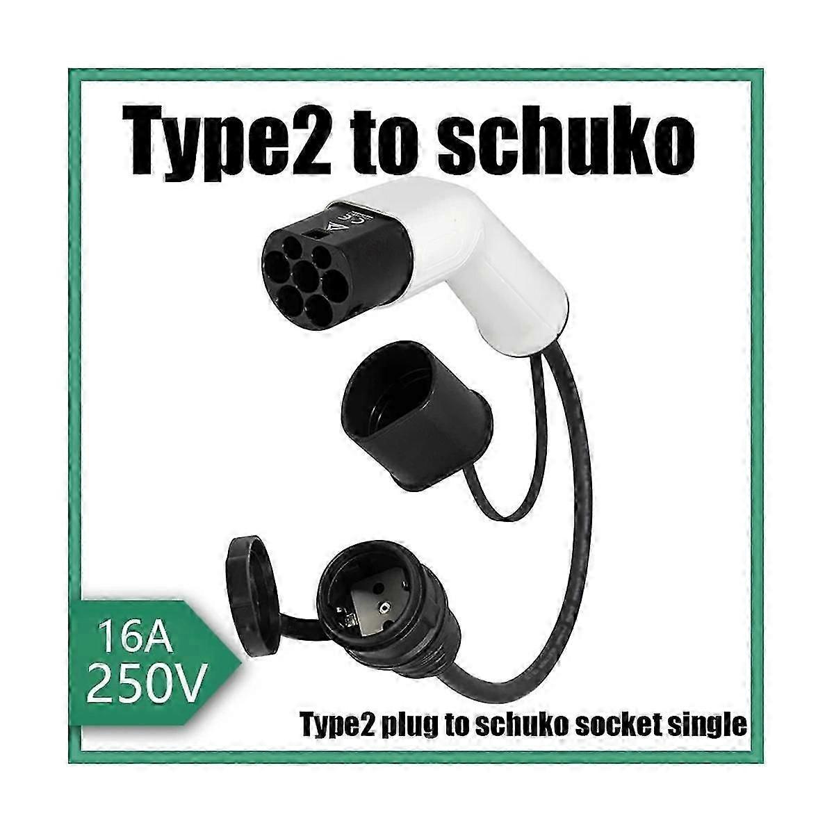 Type2 to Schuko 16A Electrical Car Type 2 Charging Side Plug to Schuko Socket EV Charging Adapter C