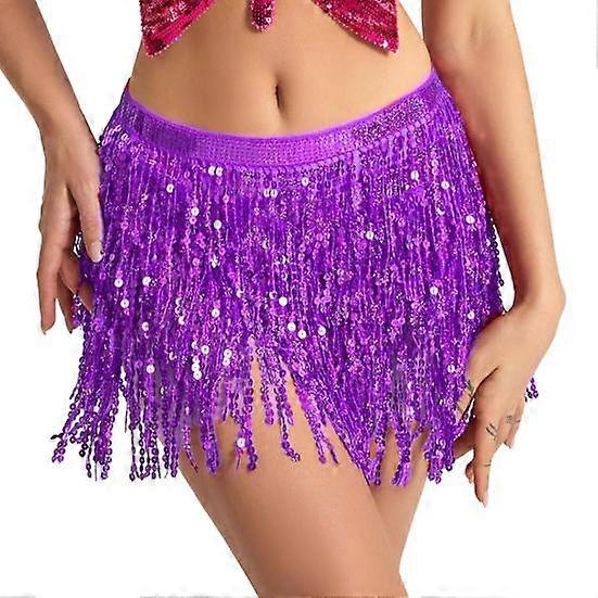 Belly Dance Skirt Sequin Tassel Waist Hip Scarf Exotic Style Tie Up Adjustable Thin Skirt Mesh Festivel Stage Performance Cosplay Mini Skirt