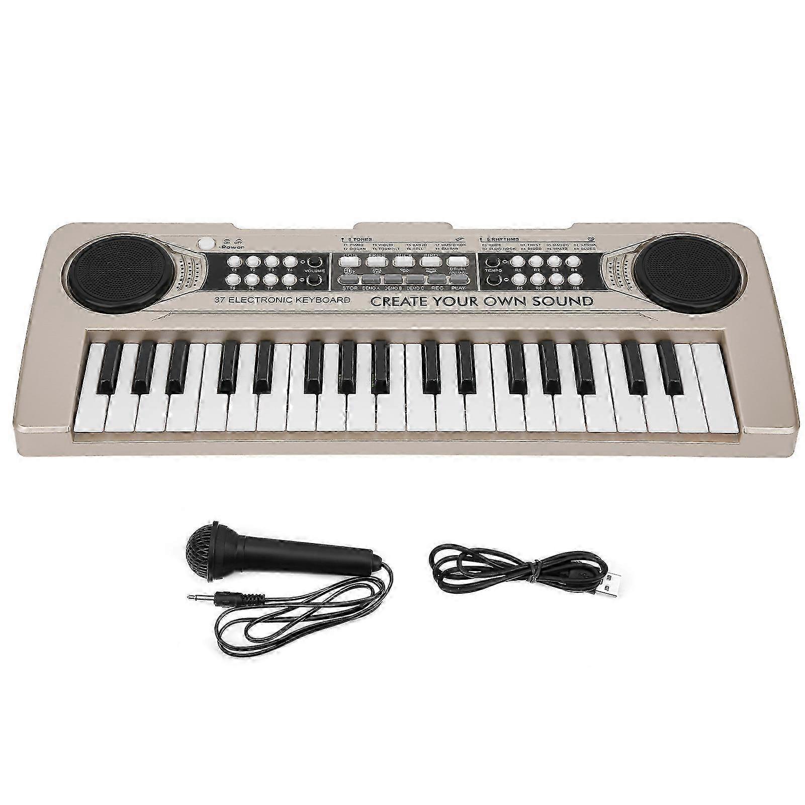 Electronic Keyboard 37 Piano Keys Children Toys Musical Instrument with MicrophoneBrown