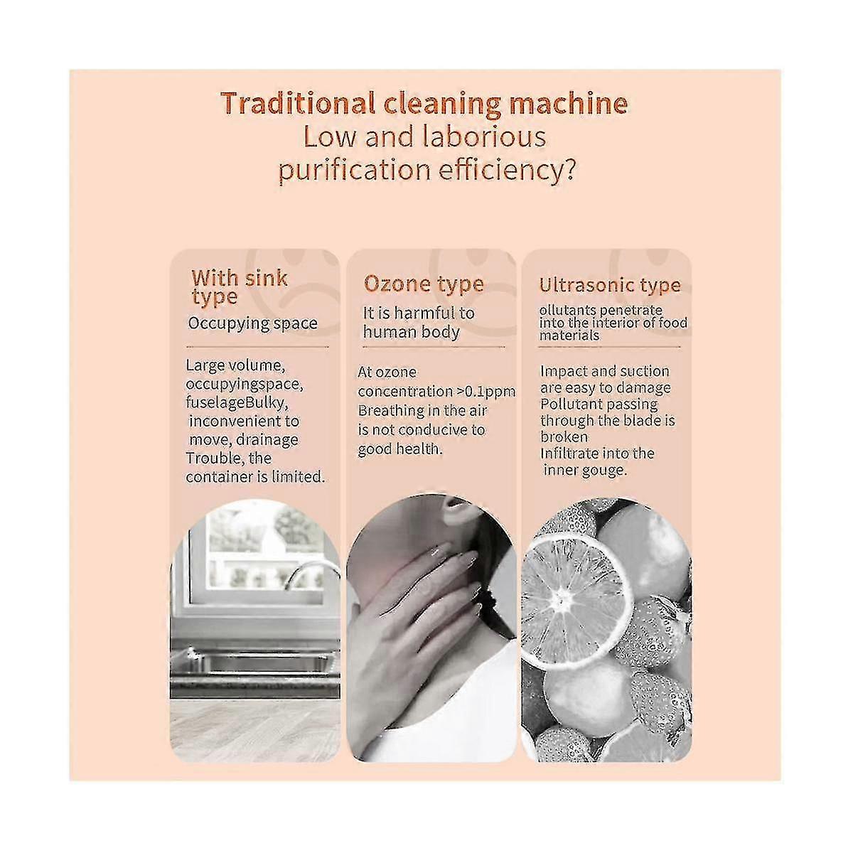 Portable Capsule Shape Fruit Vegetable Washing Machine Household Kitchen Sterilization Disinfection