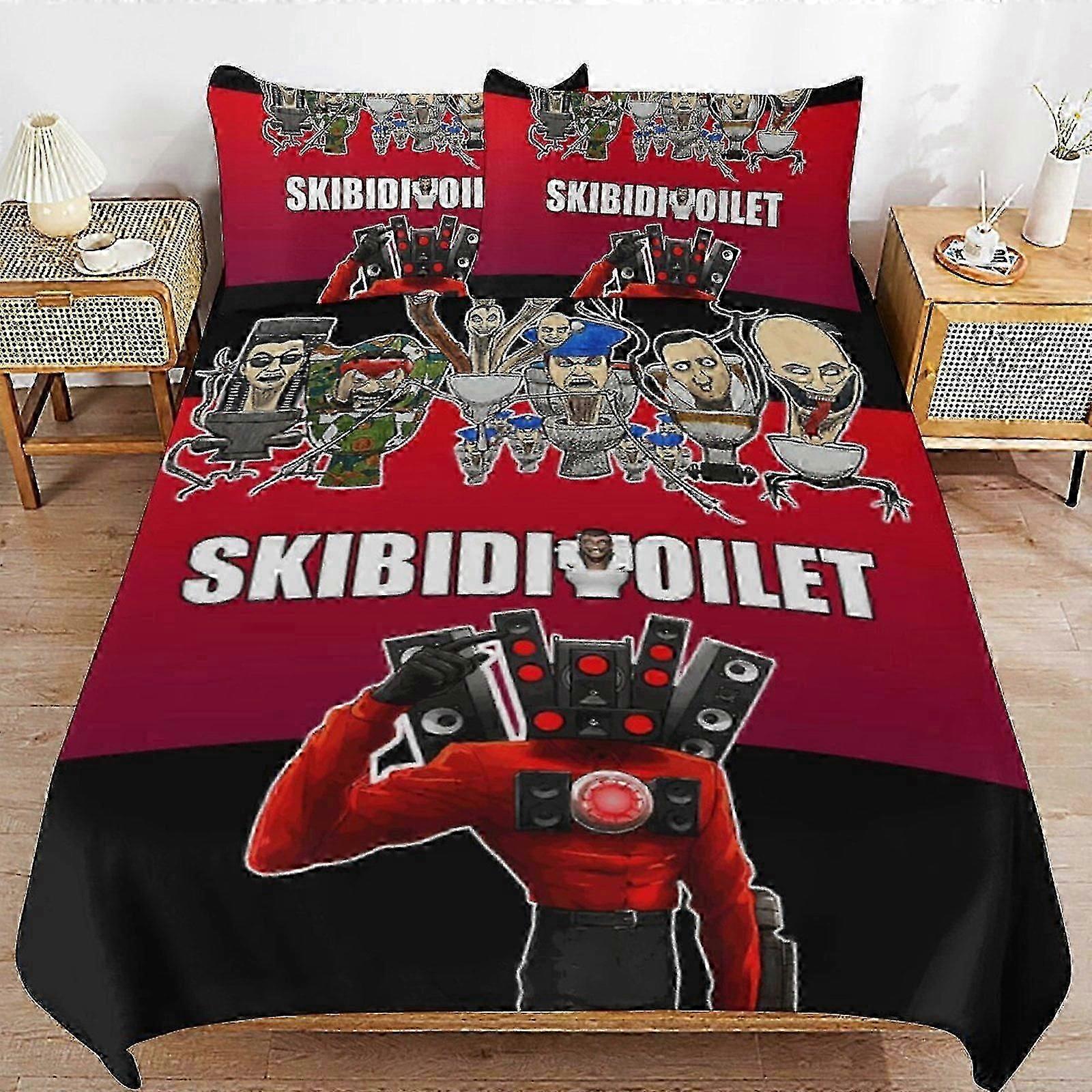 n555 Lençóis Skibidi Toilet Bedding Set Capa de edredão Confortável e leve Cartoon Bedding3 peças (1 capa de edredão e 2 fronhas) Bed Shee