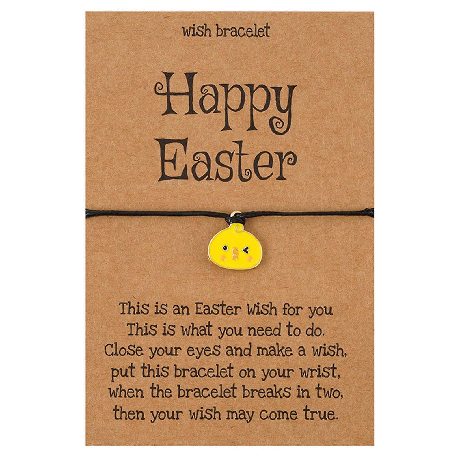 ハッピーイースターブレスレット合金バニーウサギペンダントワックスロープ編組調整可能なチャームブレスレット女性ジュエリー誕生日プレゼント
