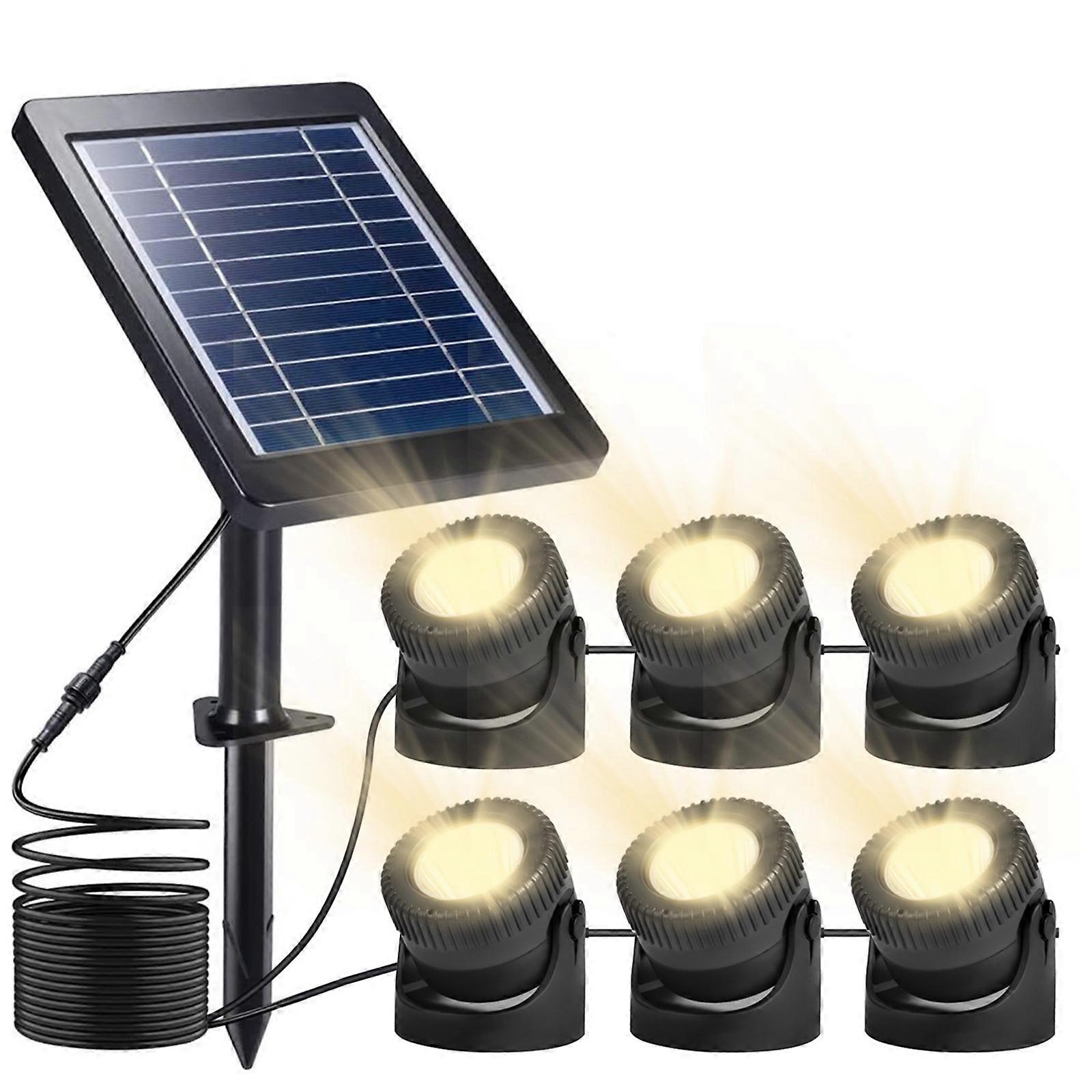 Set of 6 Warm White Solar Pond Lights LED Submersible Fountain Lights IP68 Waterproof Underwater Landscape Spotlights with 3 Light Modes Adjustable H