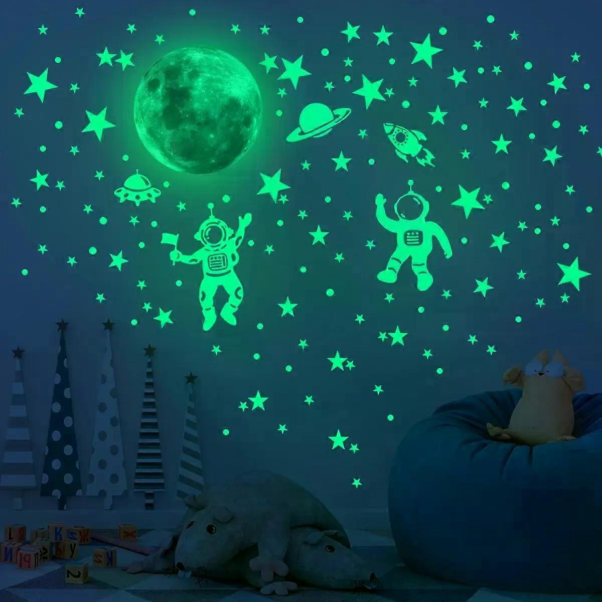 مضيئة القمر نجوم ملصقات الحائط للأطفال غرفة نوم ديكور توهج في الأرض المظلمة الشارات الجدار ملصقات الليل ديكور المنزل