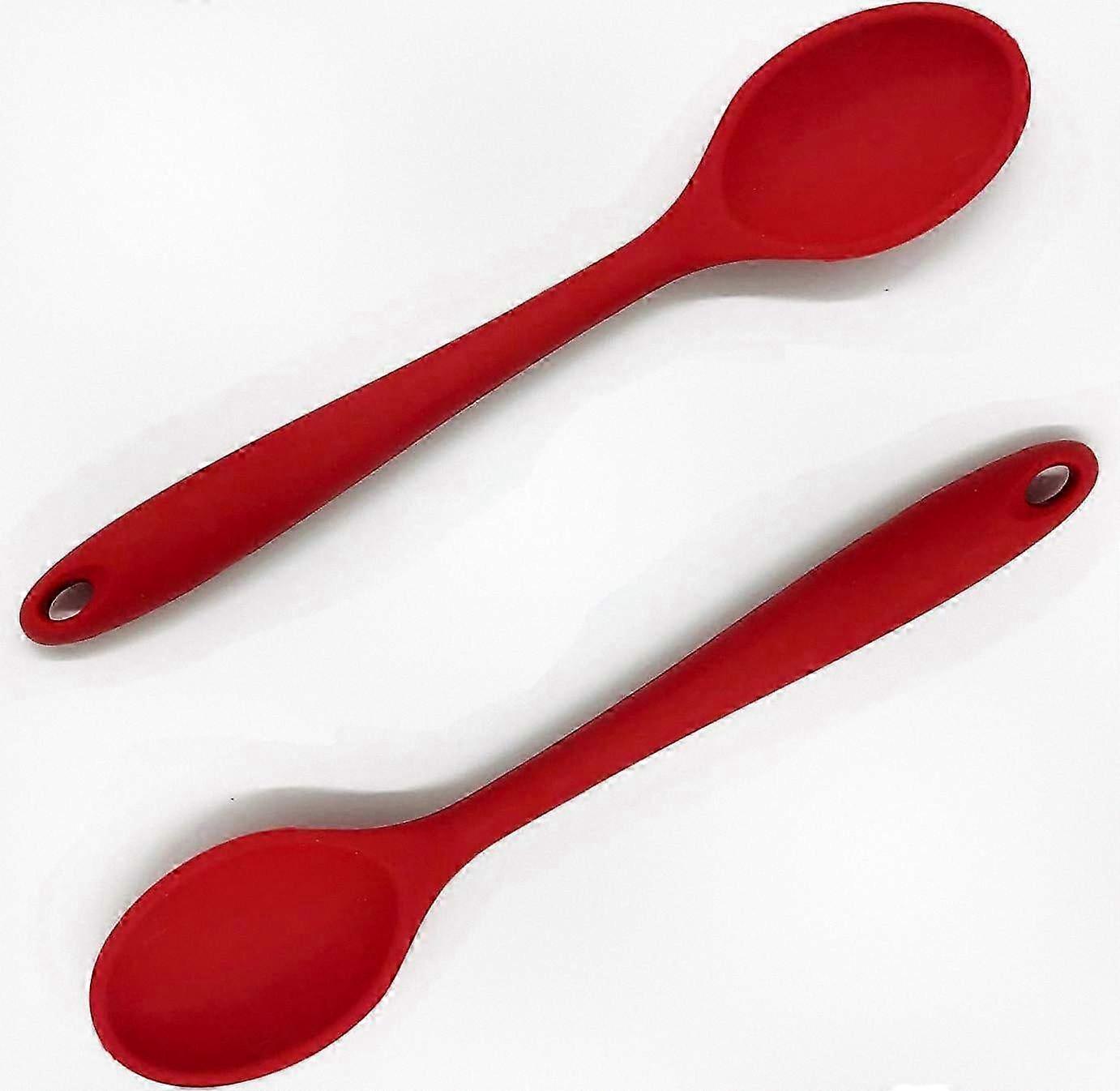 BPA-Free Non-Stick Silicone Kitchen Spoons, Set of 2 for Mixing, Scooping, and Serving (Red)