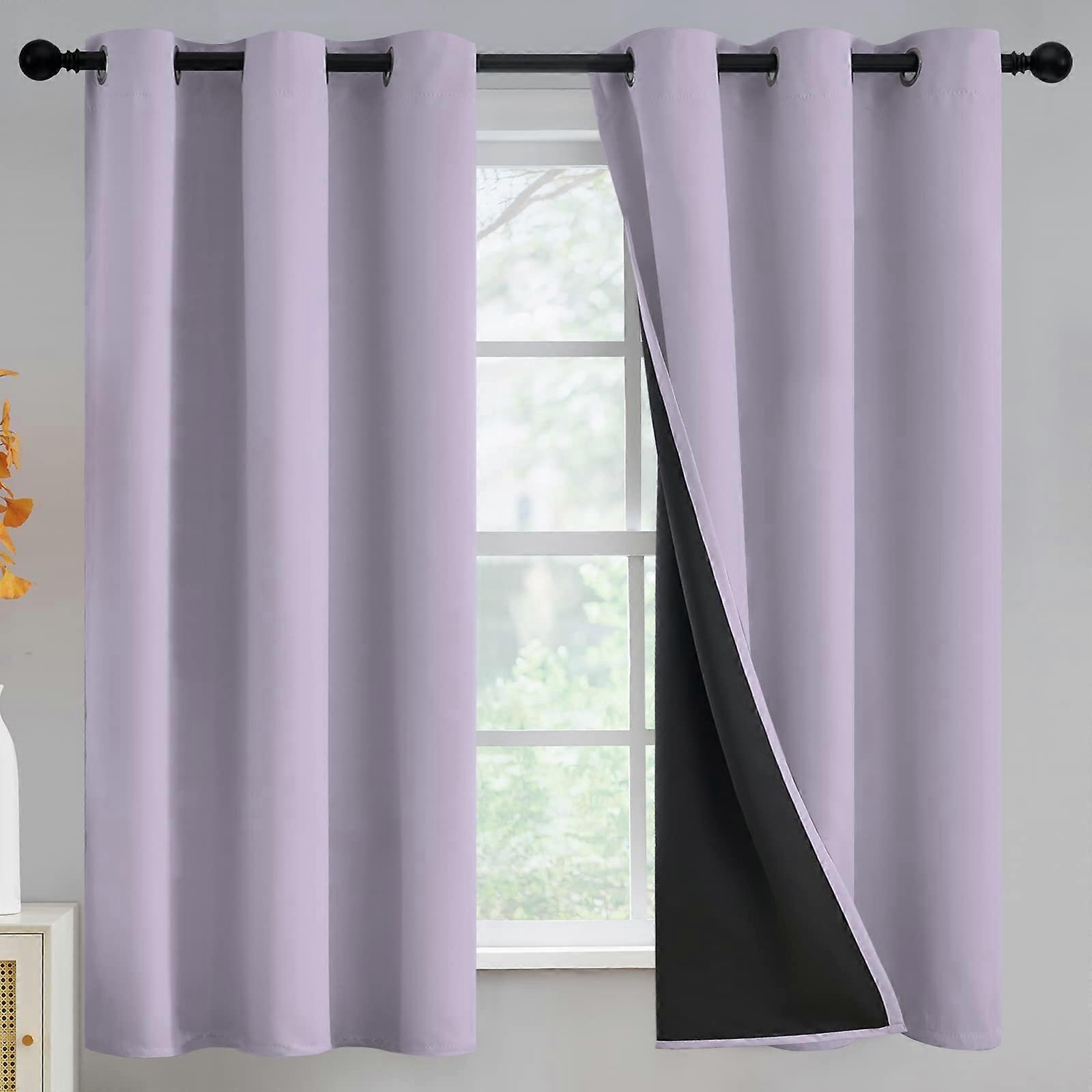 100% Blackout Window Curtain Panels 42Wx63L in Lilac, Thermal Insulated Grommet Drapes for Bedroom and Nursery, Full Light Blocking