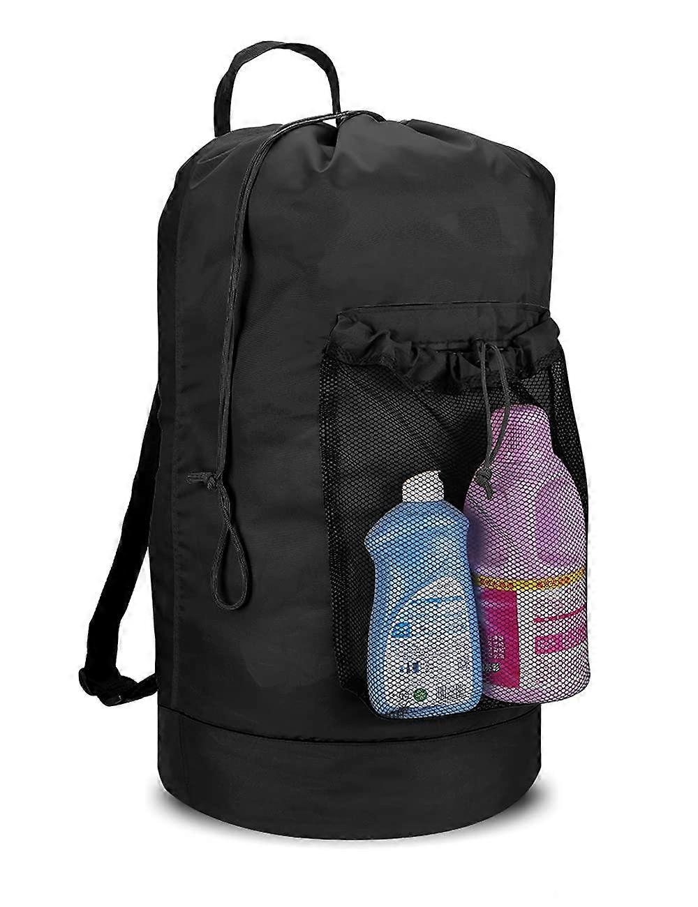 Backpack Laundry Bag, Durable Nylon Laundry Backpack With Drawstring Closure, Mesh Pocket, Shoulder Straps