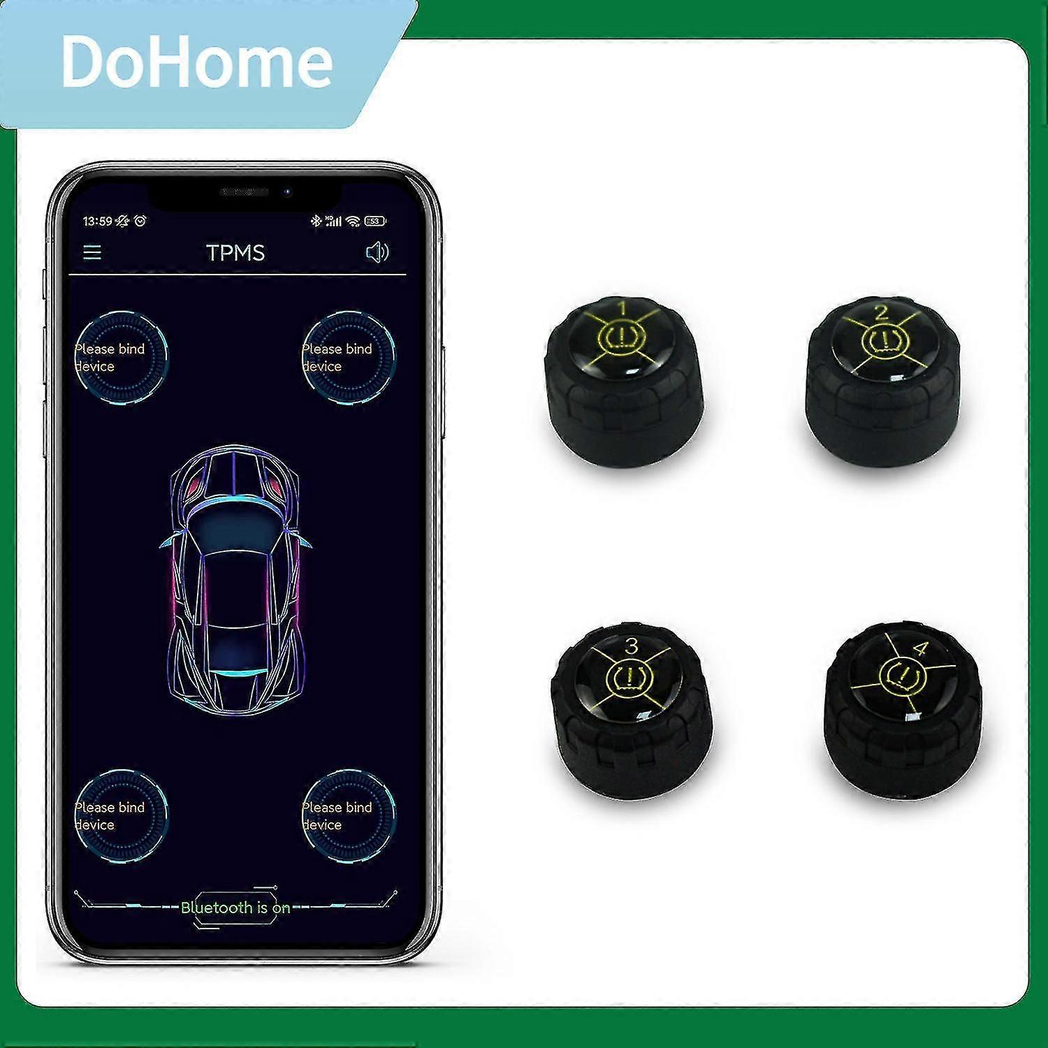 Tire Pressure Monitoring System With 4 External Sensor Tpms,pressure&temperature Alarm Mode,support Ios/android With App Operate