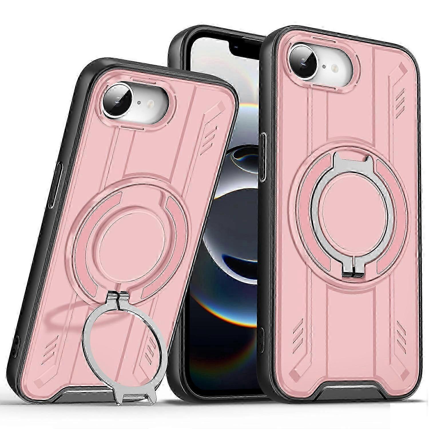For iPhone 16e Case Compatible with MagSafe Rotating Ring Kickstand PC + TPU Shockproof Phone Cover