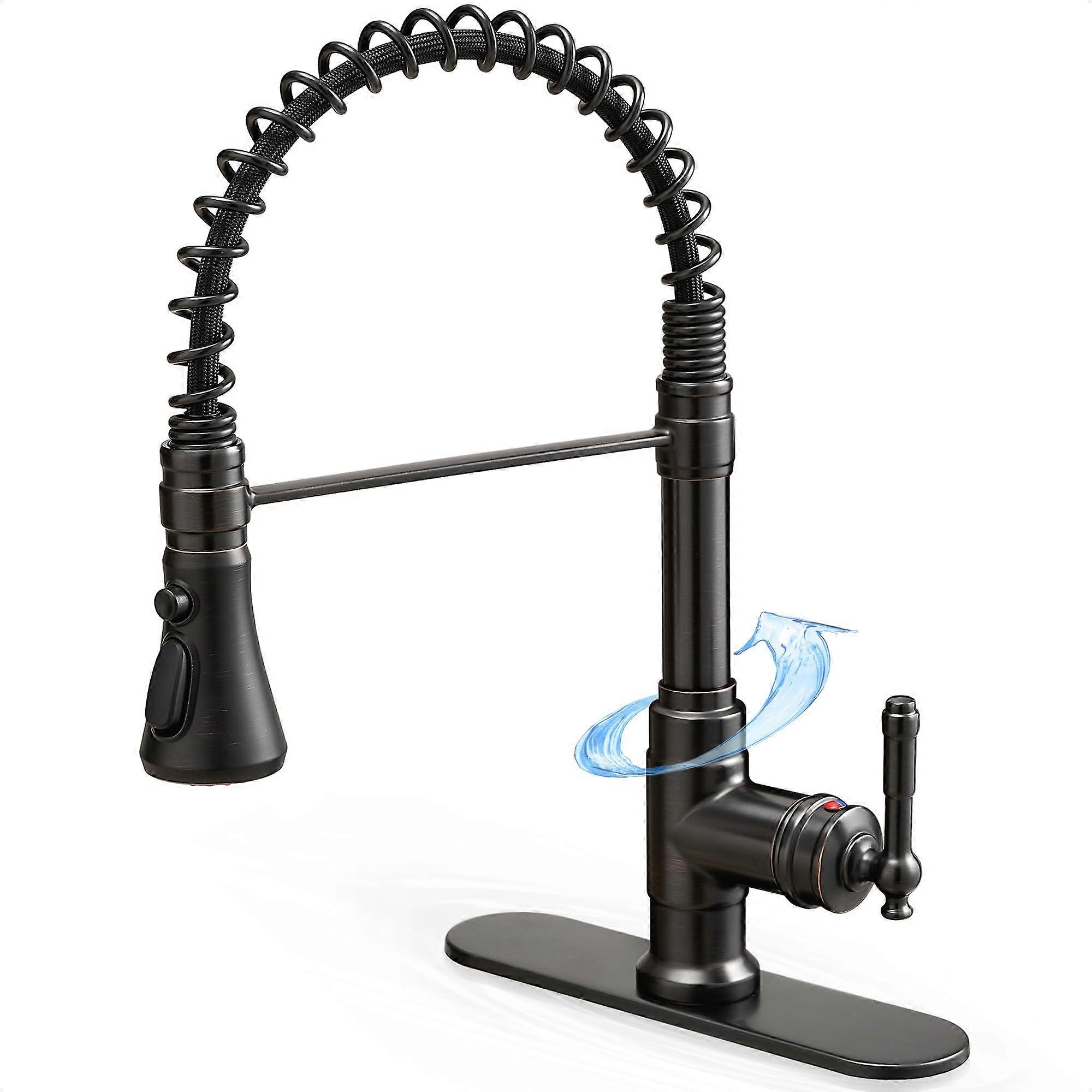 Oil Rubbed Bronze Kitchen Faucet - 3-Hole Or 1-Hole Installation, 3-Function Pull-Down Sprayer