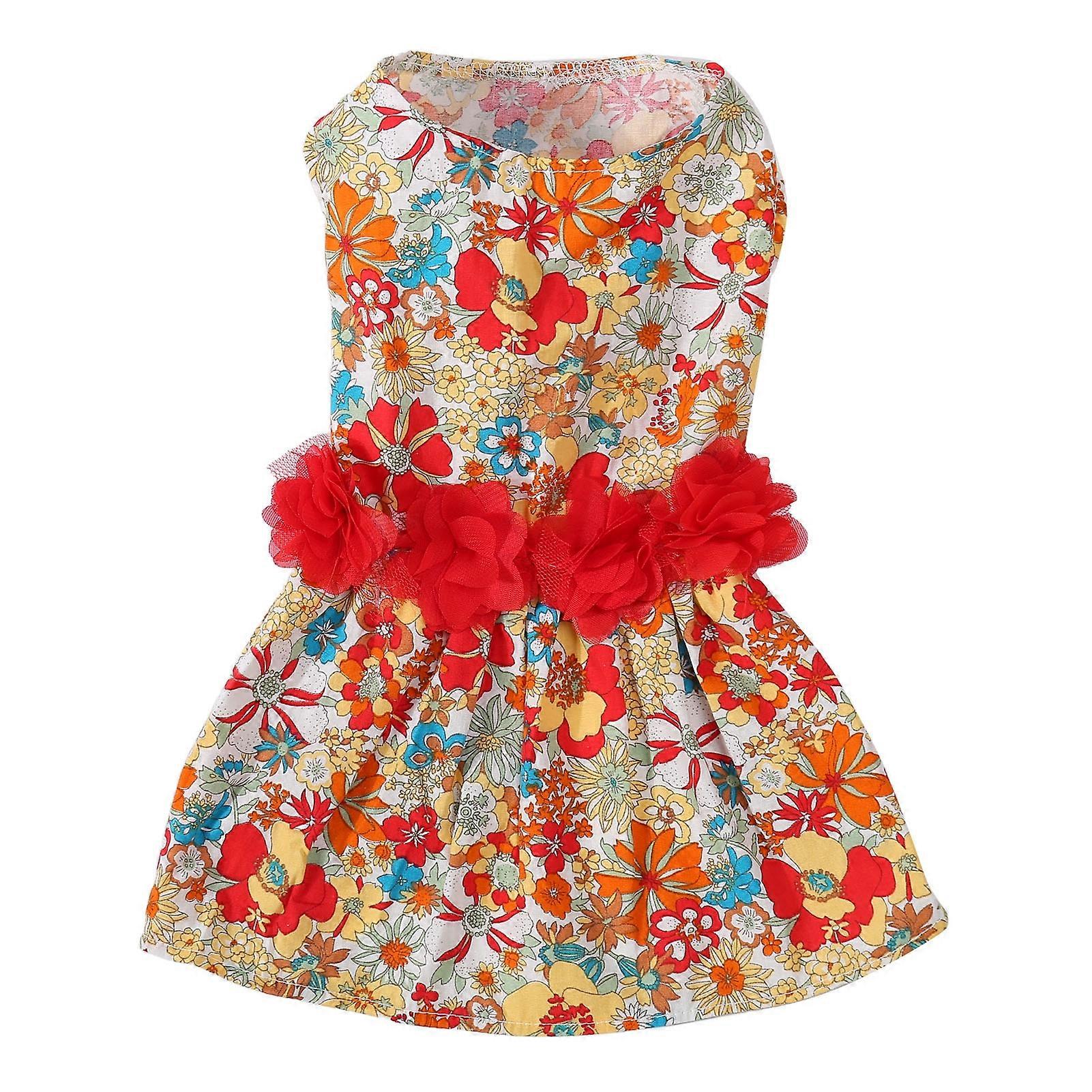 S花柄犬ドレスカラフルな花柄柔らかい女の子子犬服小型犬猫結婚式バレンタインデイリーウェア