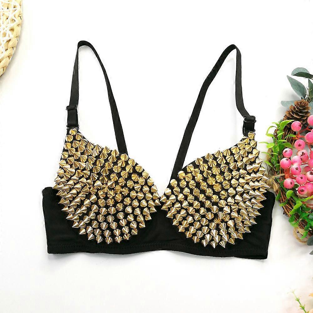 Women's Steampunk Bra With Spike Studs Rivet Party Club Rave Sport Bra Tops1pcs-gold