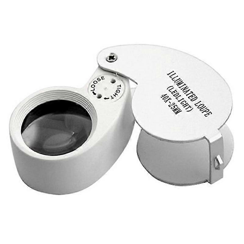 Lupa de vidro para joalheiros 40x 25 mm, lupa de aumento com 2 luzes