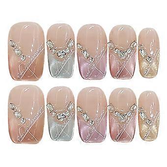 Roze Druk op Nagels met Cat Eyes Tip Natuurlijk ogend Makkelijk aan te nemen en aan te brengen voor Hot Girl Dress Matching