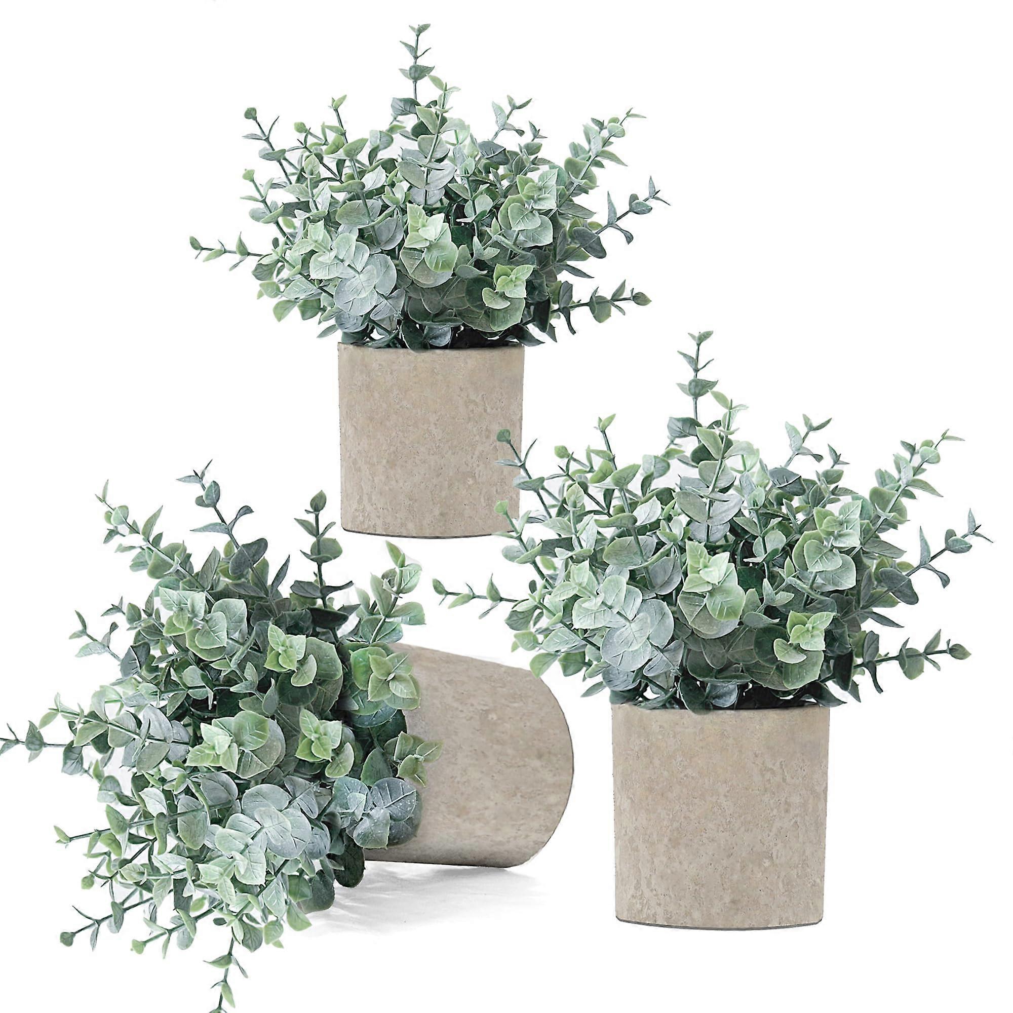 Fake Plants Indoor 3 Pack Eucalyptus Artificial Plants in Pot Green Decor for Shelf Desk