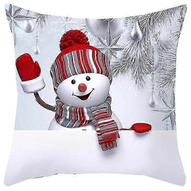 christmas Snowman Pillowcase Xmas Square Cushion Cover Decor