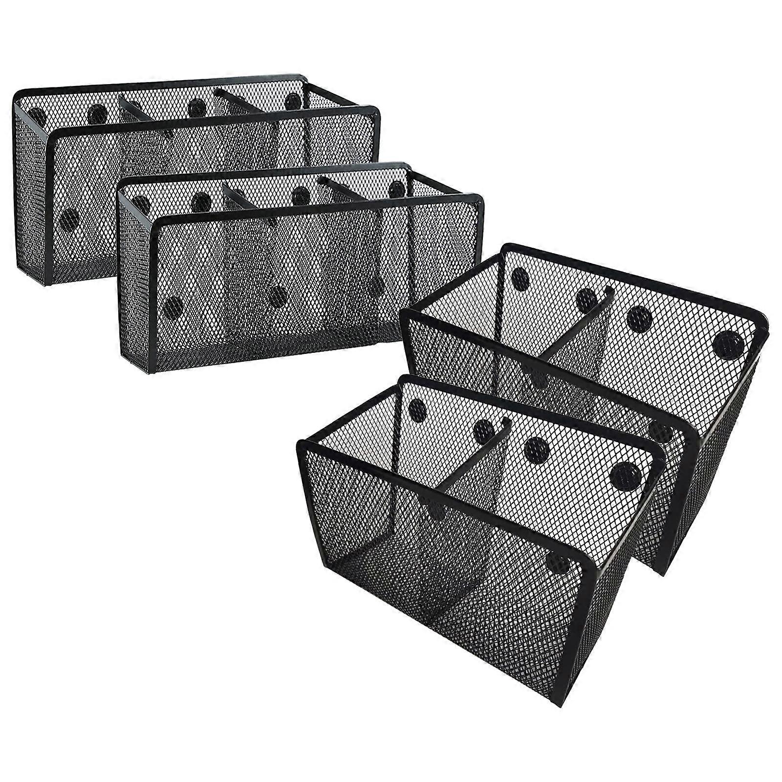 4 X Magnetic Pen Holder Black Mesh Basket for Locker, Fridge,