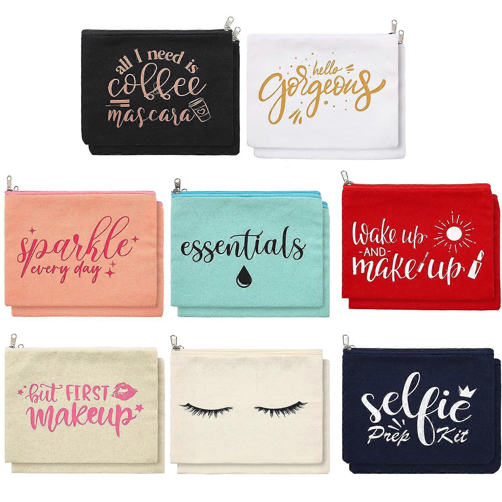 16 Packs Makeup Bags Bulk Multicolor Funny Canvas Cosmetic Pouches with Zippers Cotton Toiletry Bags for Women Glitter Pattern