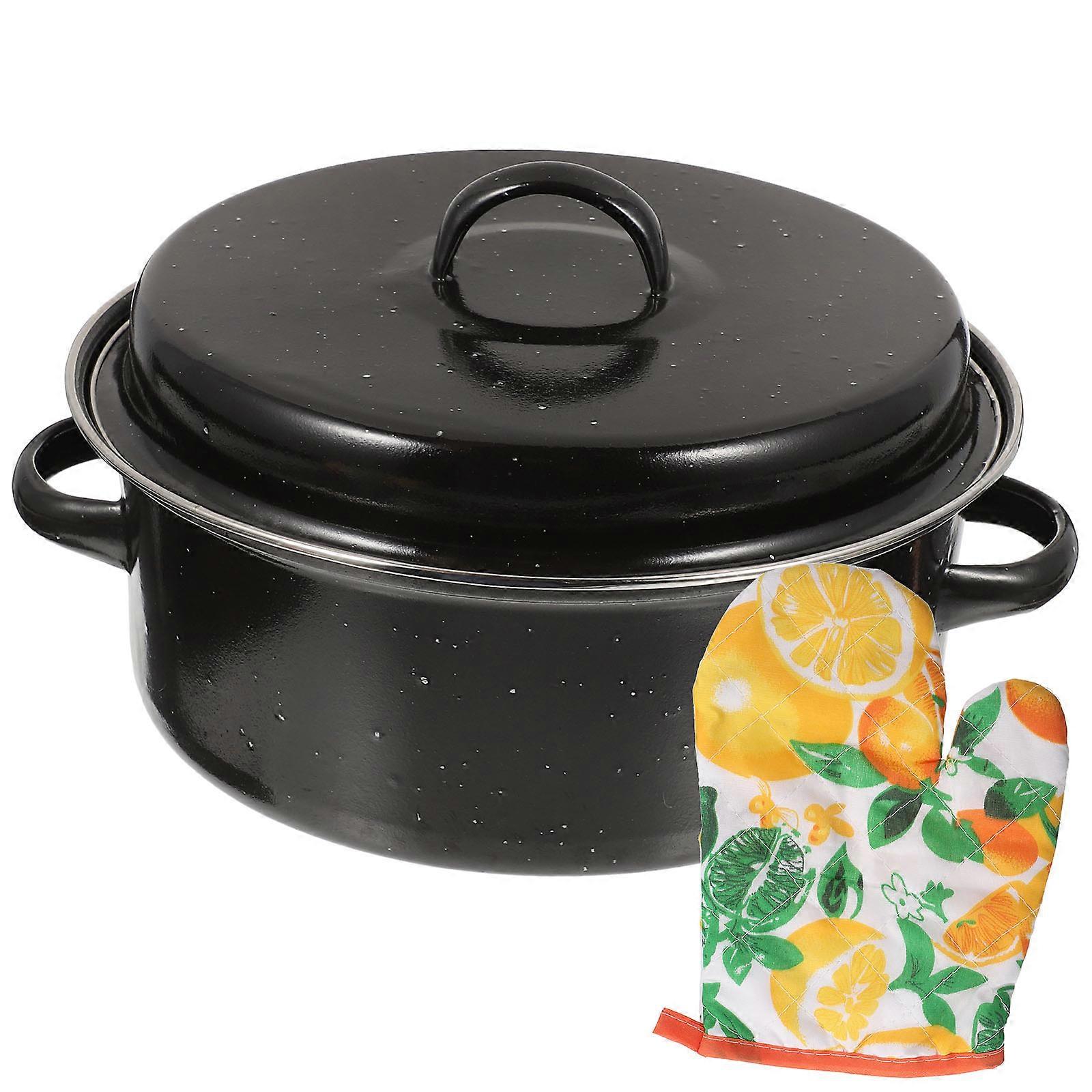 Multi Function Roasting Pot with Enamel Lid High Temperature Resistant Kitchen Accessory for Cooking Vegetables, Sweet Potatoes, and More