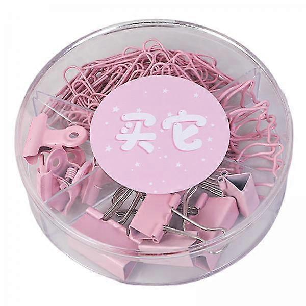 2xSmall Binder Clips with Separately Stored Box for Home Document Supplies Pink