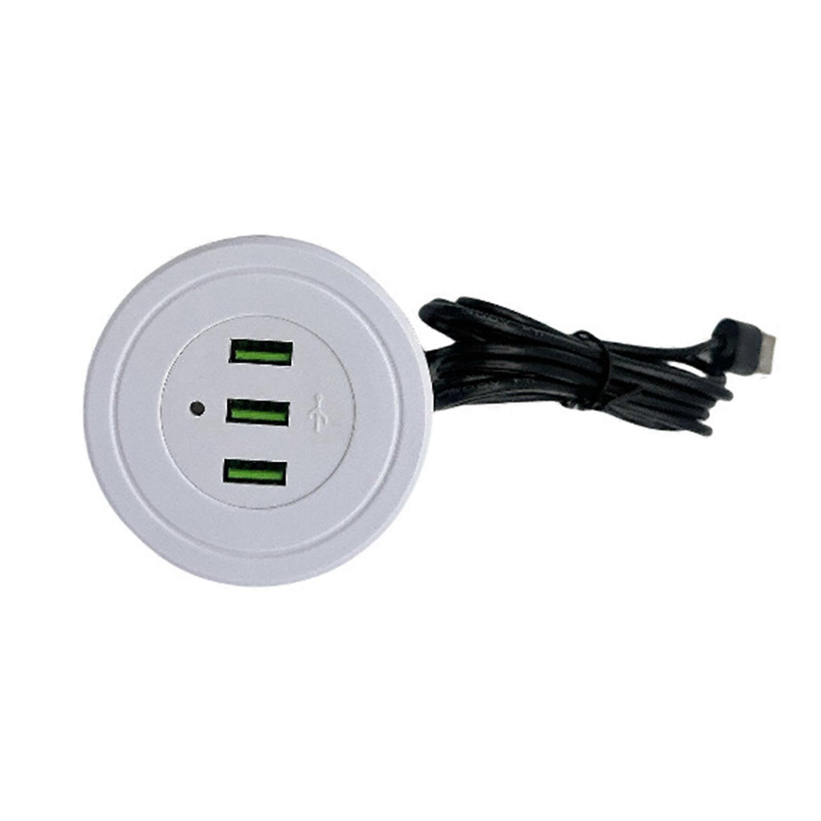 Recessed Double USB Desk Socket 2 Outlets 1.7 Meter Cable Type B Charger For Smartphones Tablets Devices  White