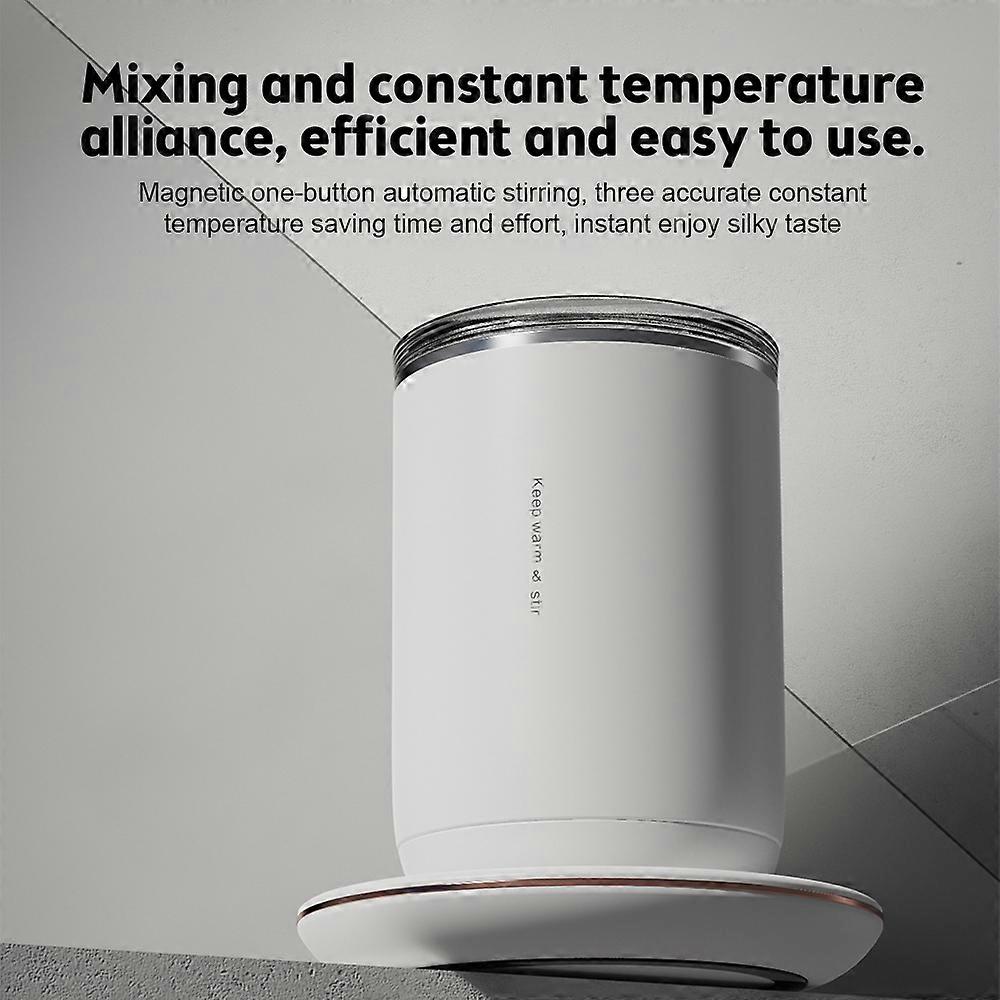 2 In 1 Self Stirring Coffee Mug 3 Level Adjustable Constant Temperature Cup Warmer 60s Auto Stop 24W Magnetic Self Stirring Cup with 300ml/10.5oz Cap