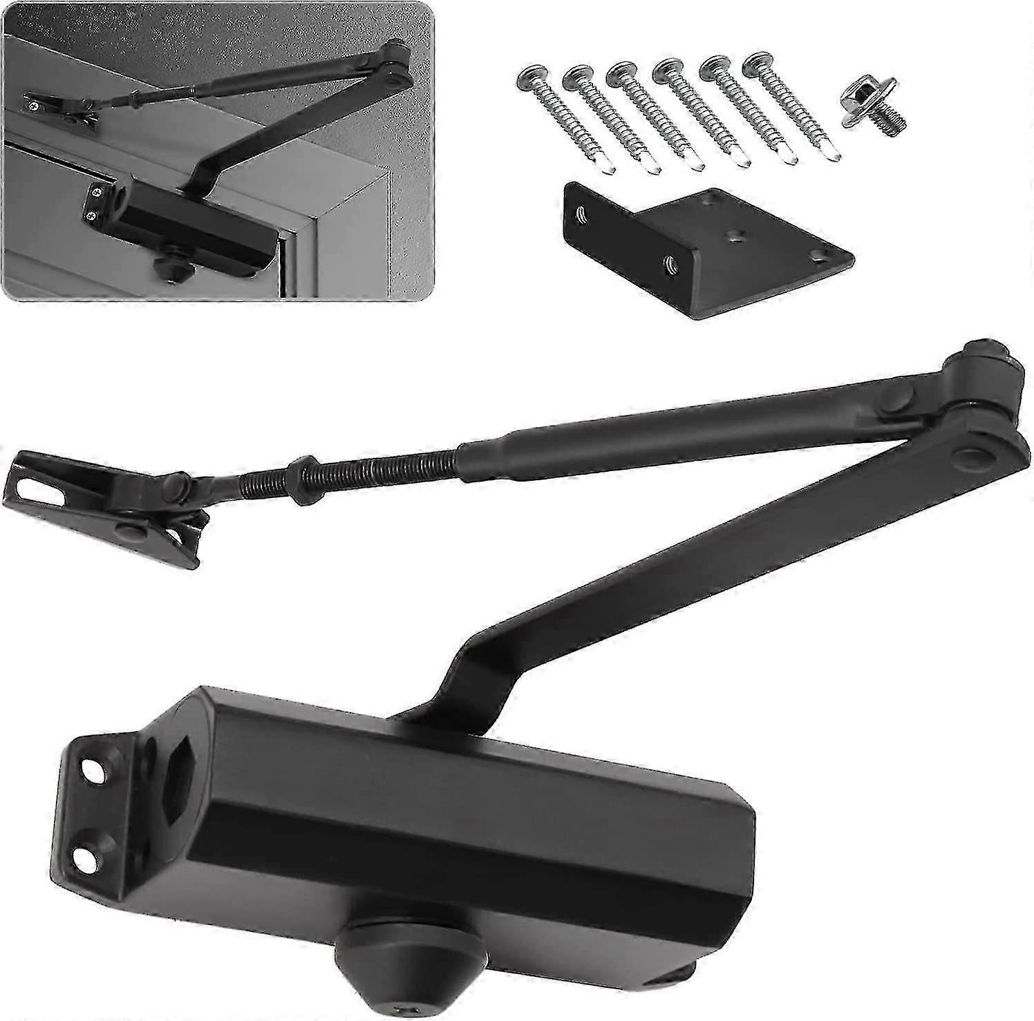 Automatic Hydraulic Door Closer with Stop, Adjustable Spring, Buffer for 20-40kg Doors - Black