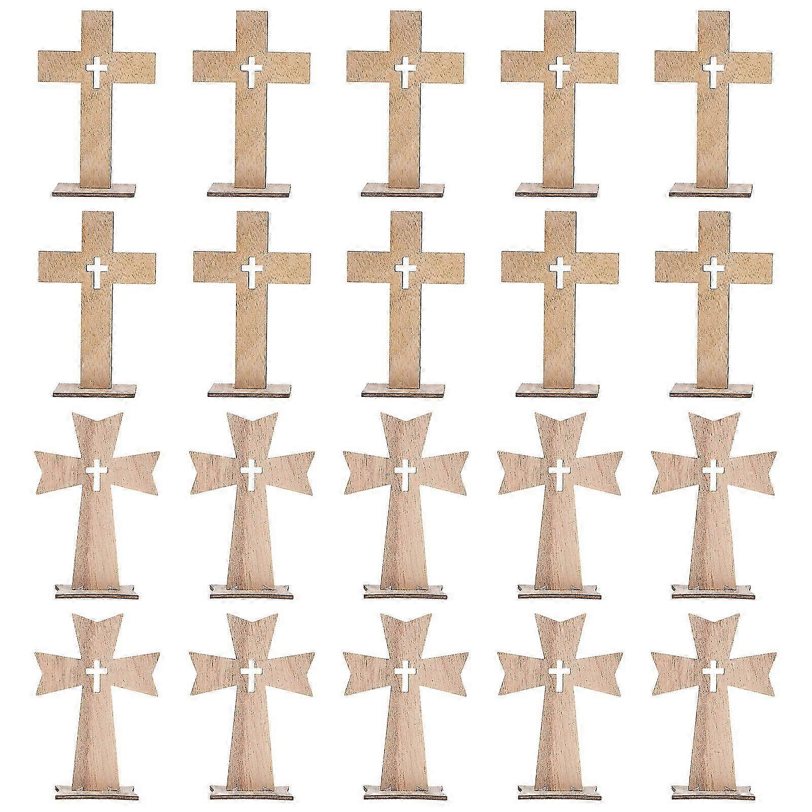 20 Sets Wooden Cross Ornaments for Home Decor, Random Style, 11X8cm, Khaki
