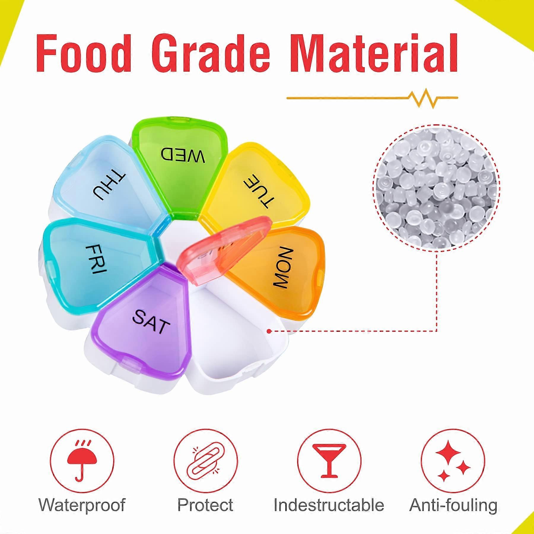 Portable Weekly Pill Box Organiser | Easy to Open 7 Day Premium Quality Tablet Box | Travel Pill Case with Snap Shut Lids