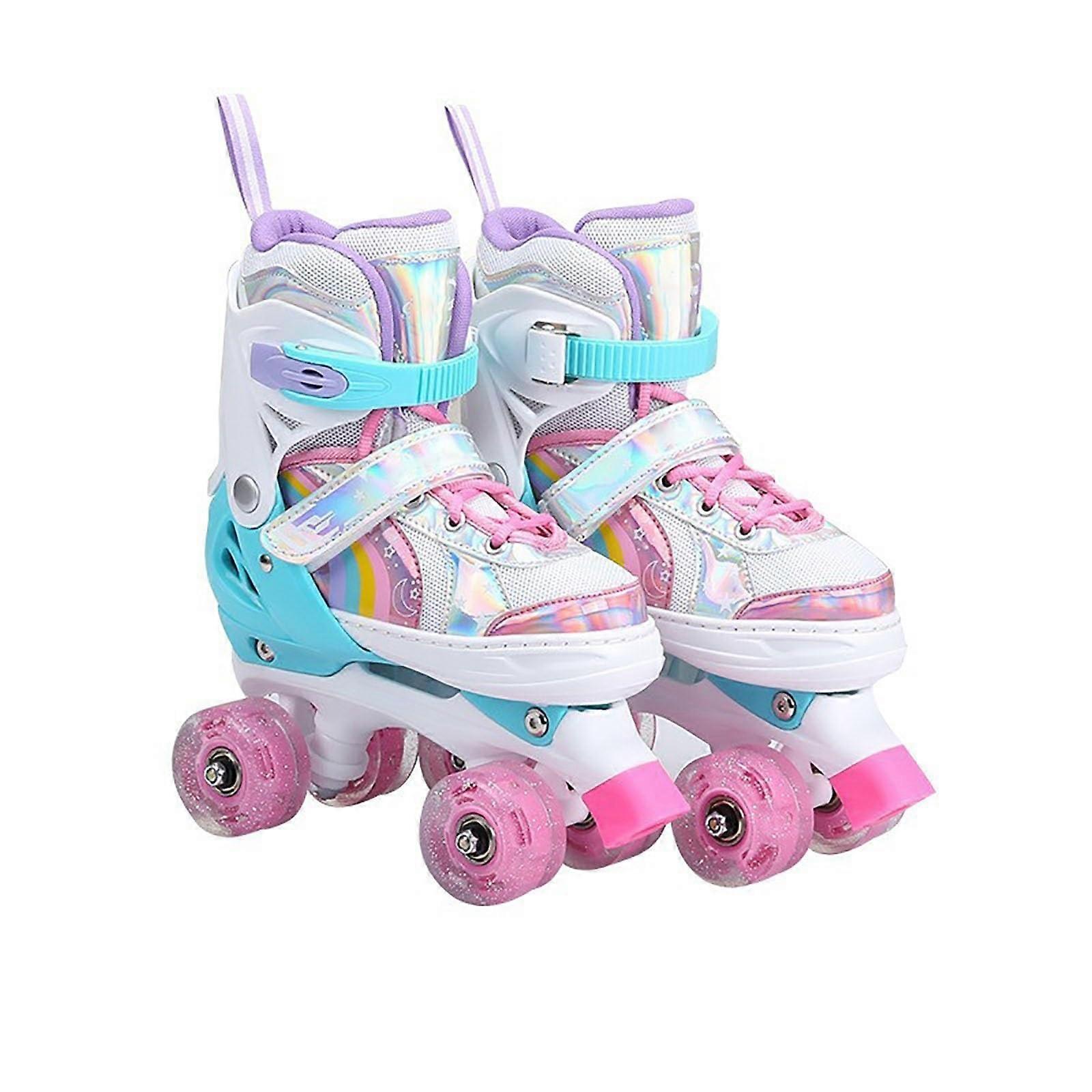 Roller skates for with glowing wheels adjustable quad skates (Pink, M)