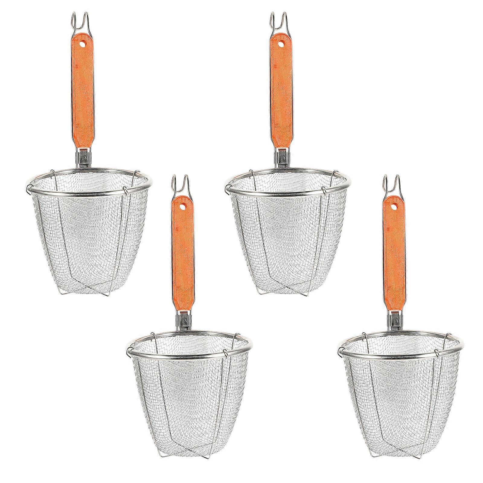 Stainless Steel Noodle Strainer Baskets with Wooden Handle for Efficient Pasta Draining and Mesh Filtration – Kitchen Cookware Set