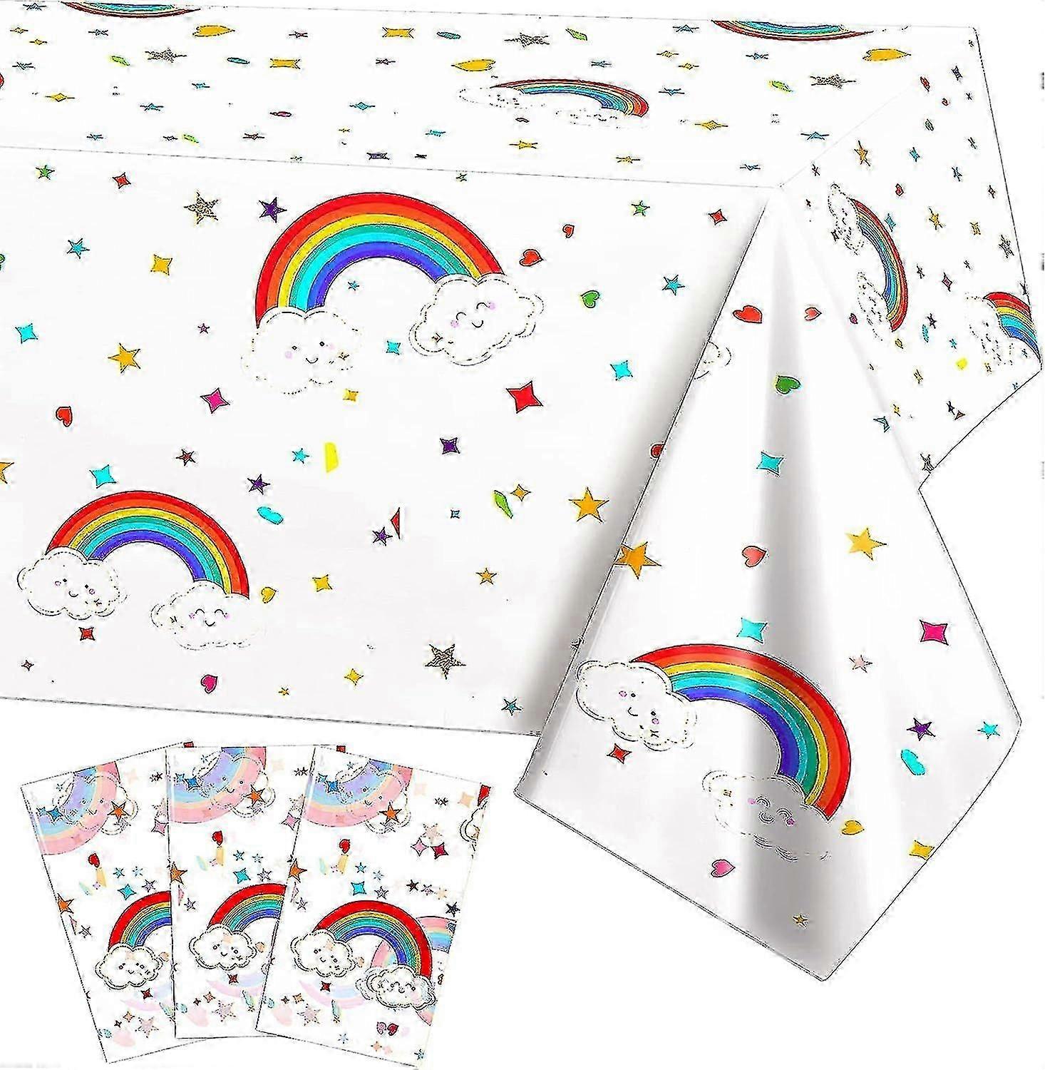 3 Pieces Colorful Tablecloths, Disposable Rectangular Table Covers for Rainbow Birthday Party