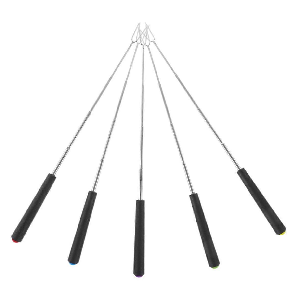 Barbecue Forks 5 Pack Stainless Steel Skewers Set With Marshmallow and Hotdog Skewers Fruit Forks Tongs ABS Handles