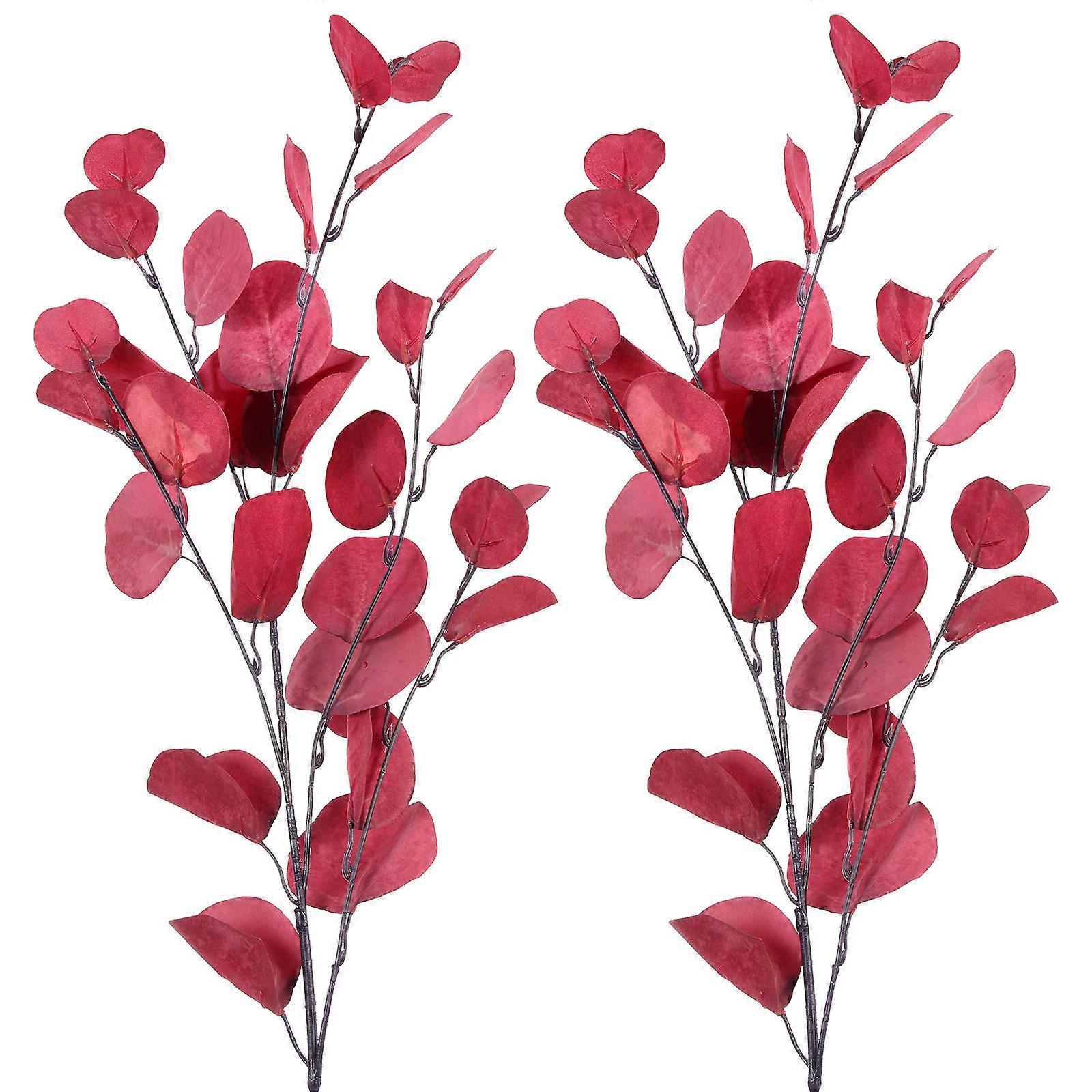 Red Artificial Eucalyptus Leaves Stems Simulation For Photographers 80X7CM present 2Pcs