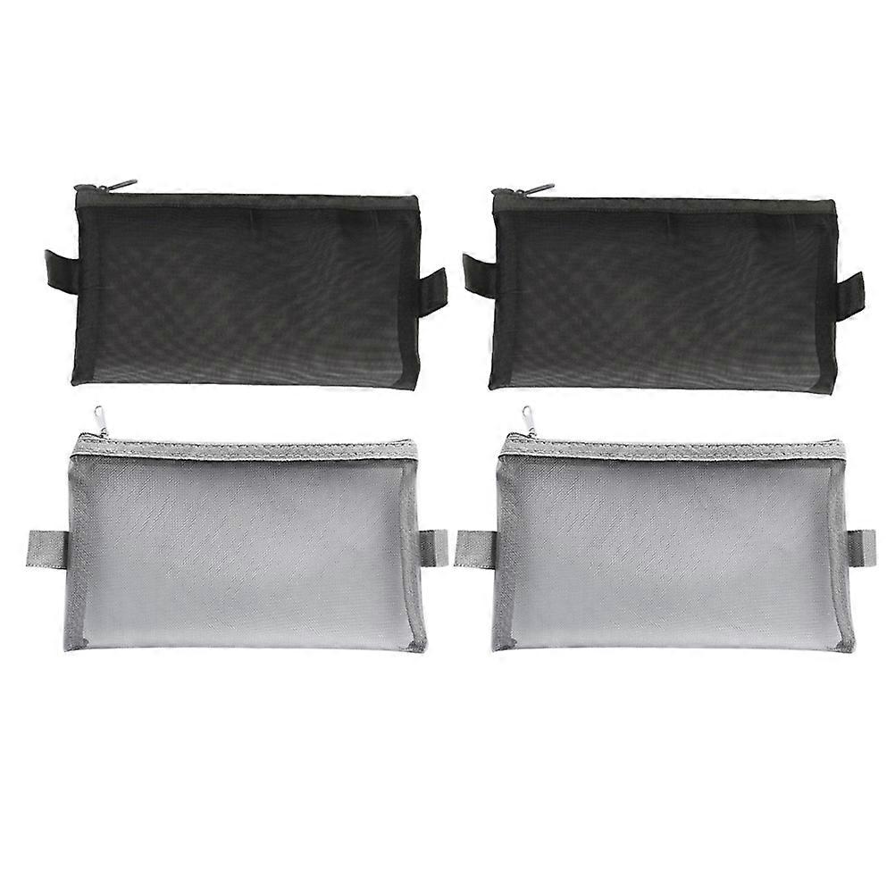 Mesh Pencil Pouch Portable Zipper Stationery Bag Large Capacity Black Office Travel