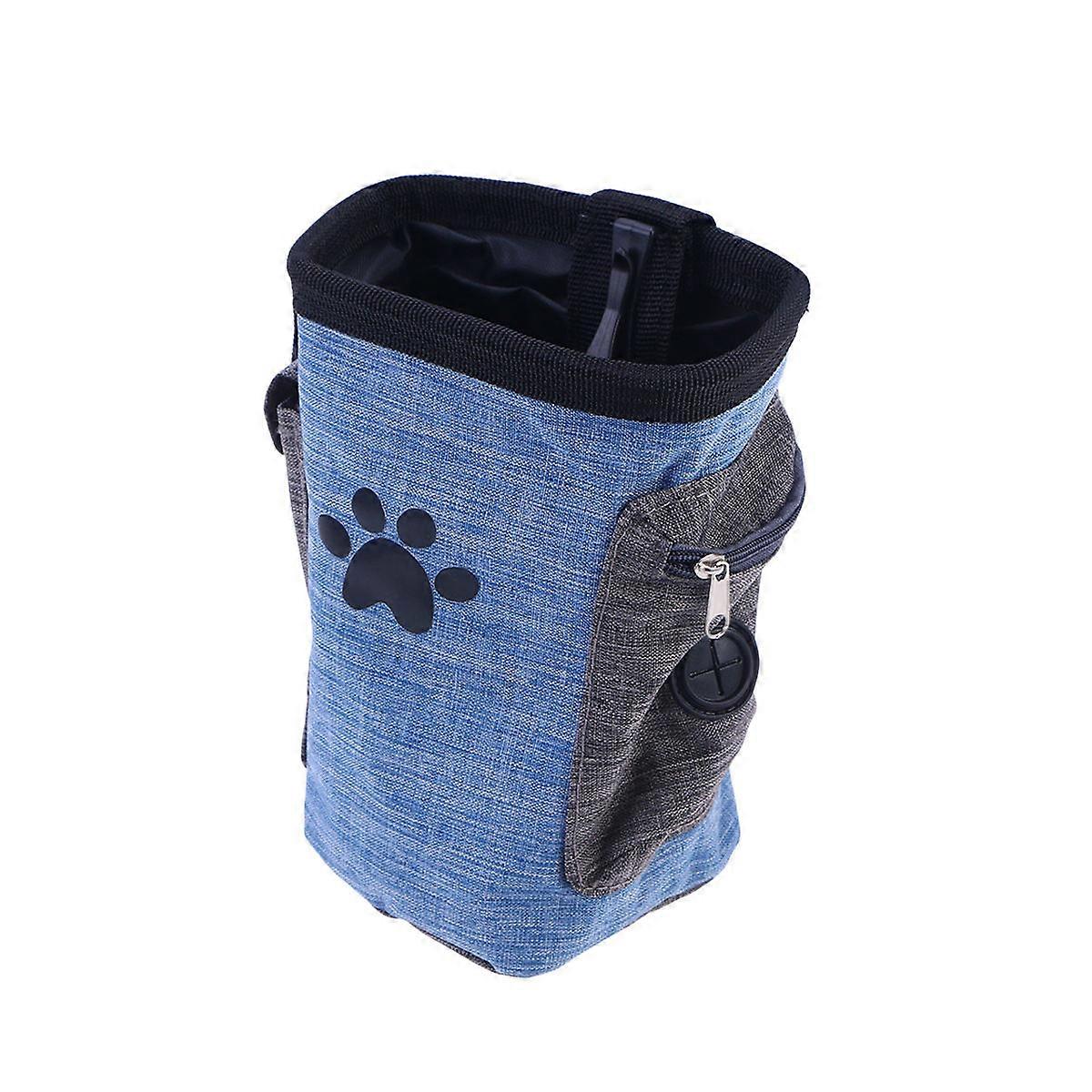 Dog Treat Pouch Pet Hands Free Training Waist Bag Drawstring Carries Pet Toys Food Poop Bags Rectangular Blue 1Pcs