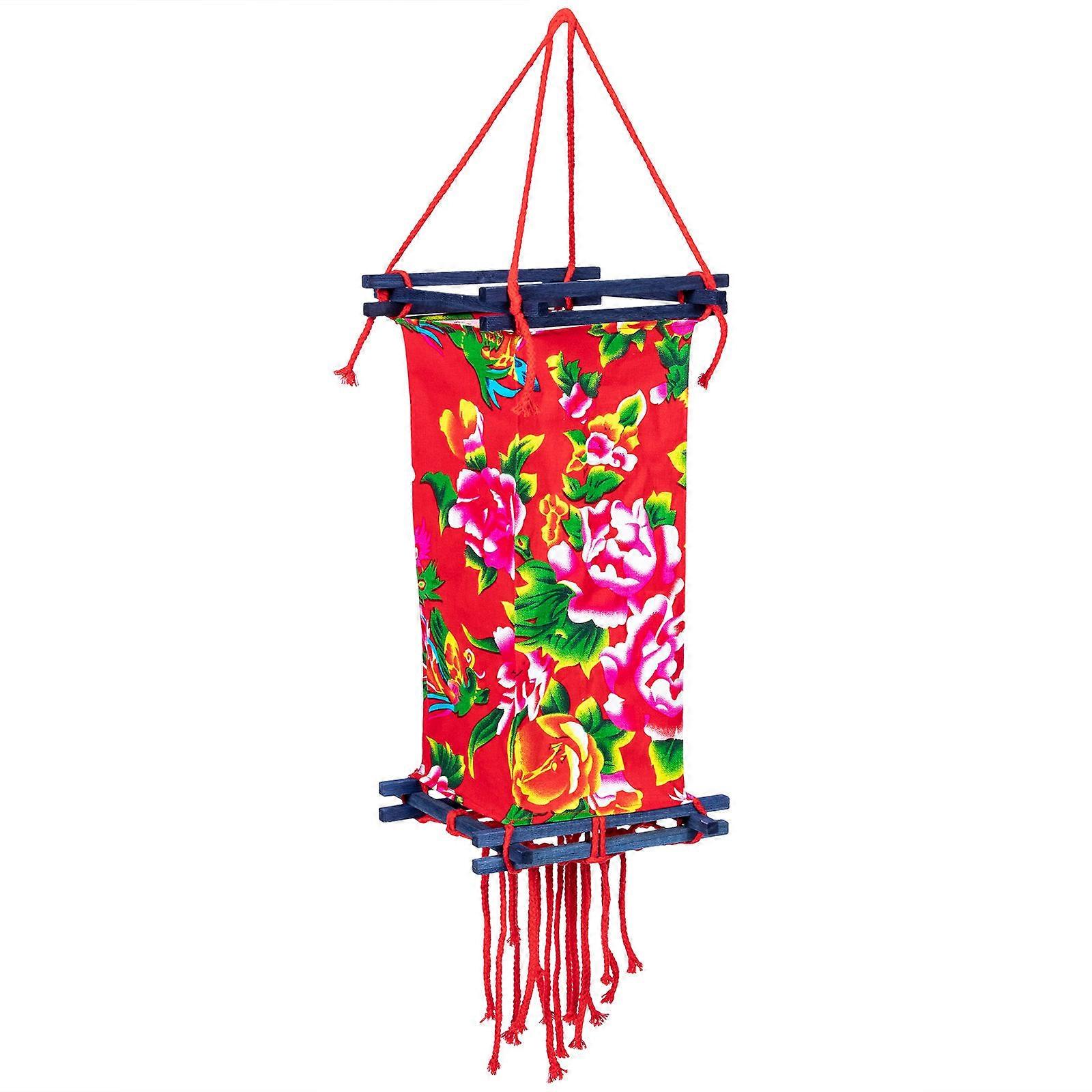 Lantern Vintage Rectangle Lantern Cloth Lantern Handmade Tie-Dye Lampshade Decor Red Indoor Decoration 1Pcs