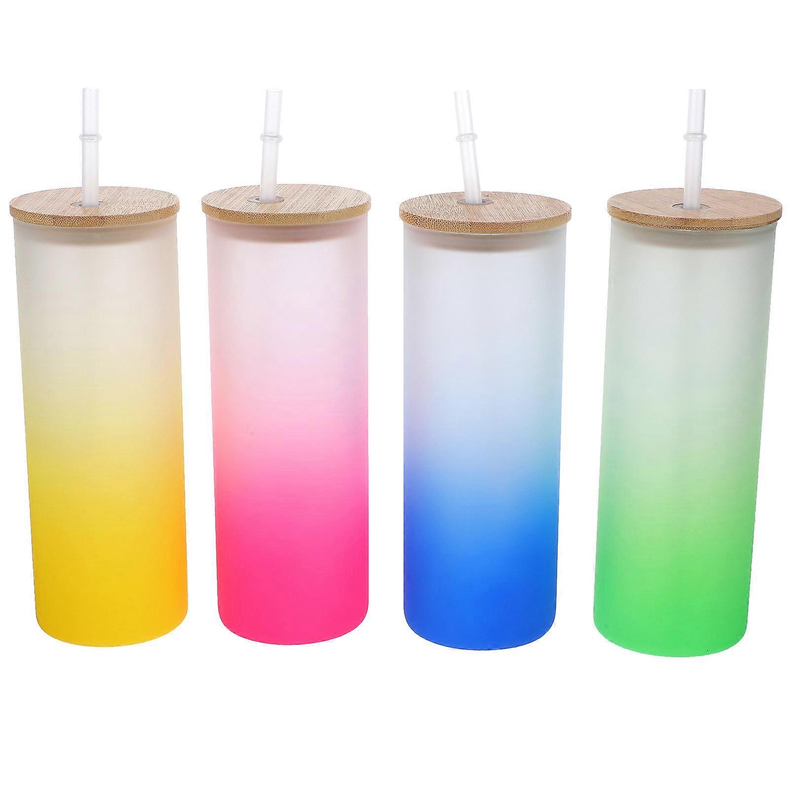 Sublimation Tumblers Glass Cup With Lid Reusable Drinking Sublimation Cup Outdoor Gradient Purple 4Pcs