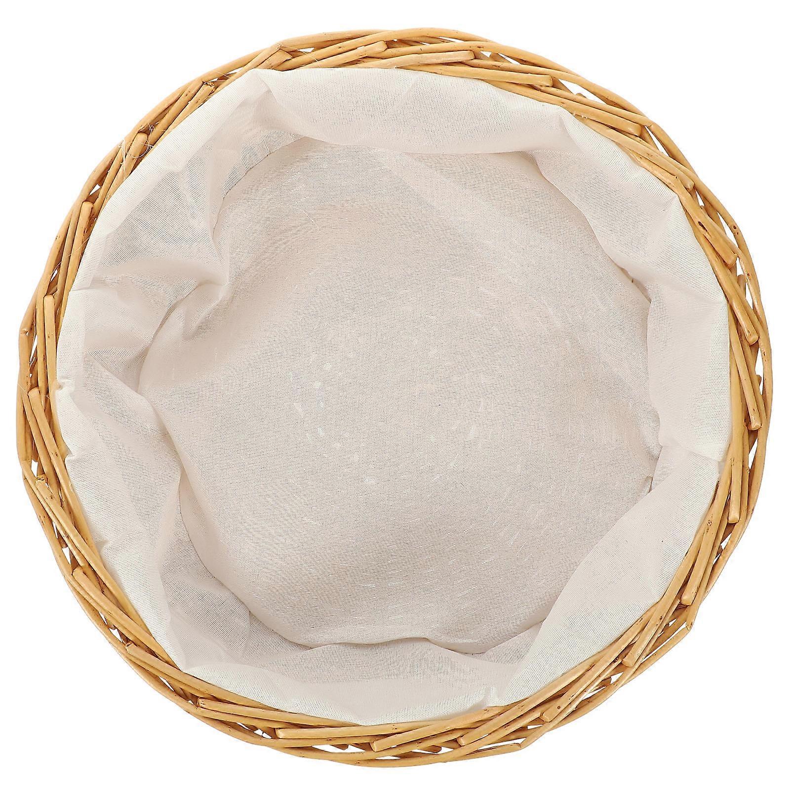 Multi-Function Wicker Bread Basket Round Light Yellow Snack Storage Container For Home And Office Use 1 Set