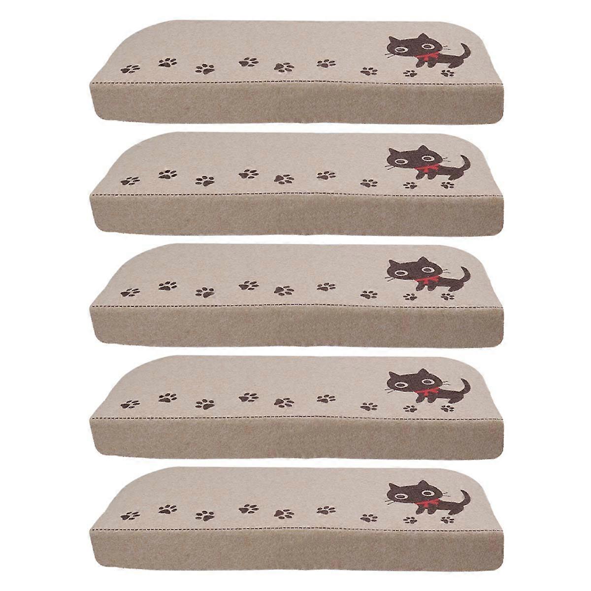 Reusable Stair Carpets Mats Kitten Design Prevent Falling Noise Reduction Cuttable Indoor Use Beige Color 5Pack