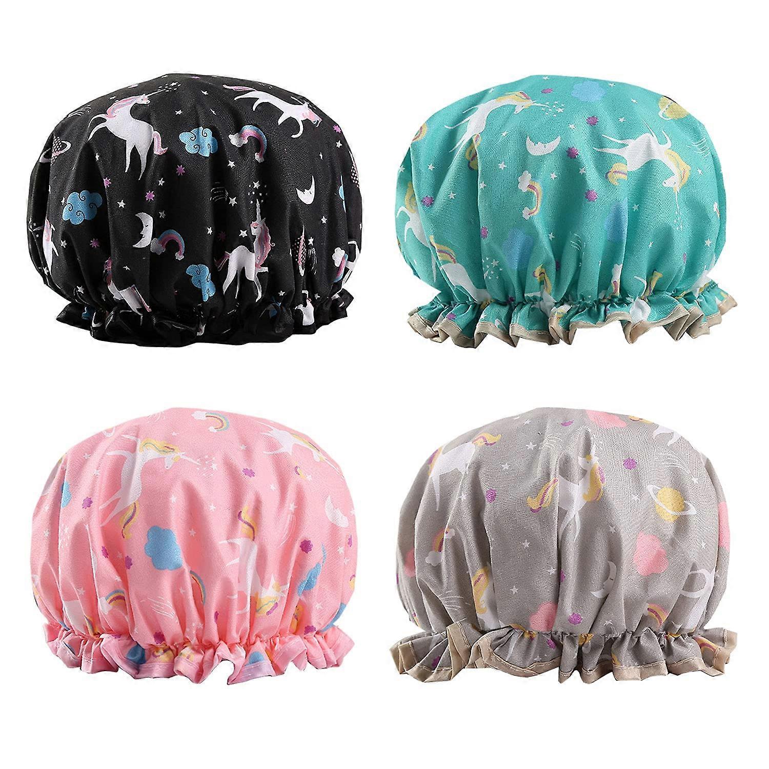 4-pack Elastic Shower Caps Double Layer Shower Caps