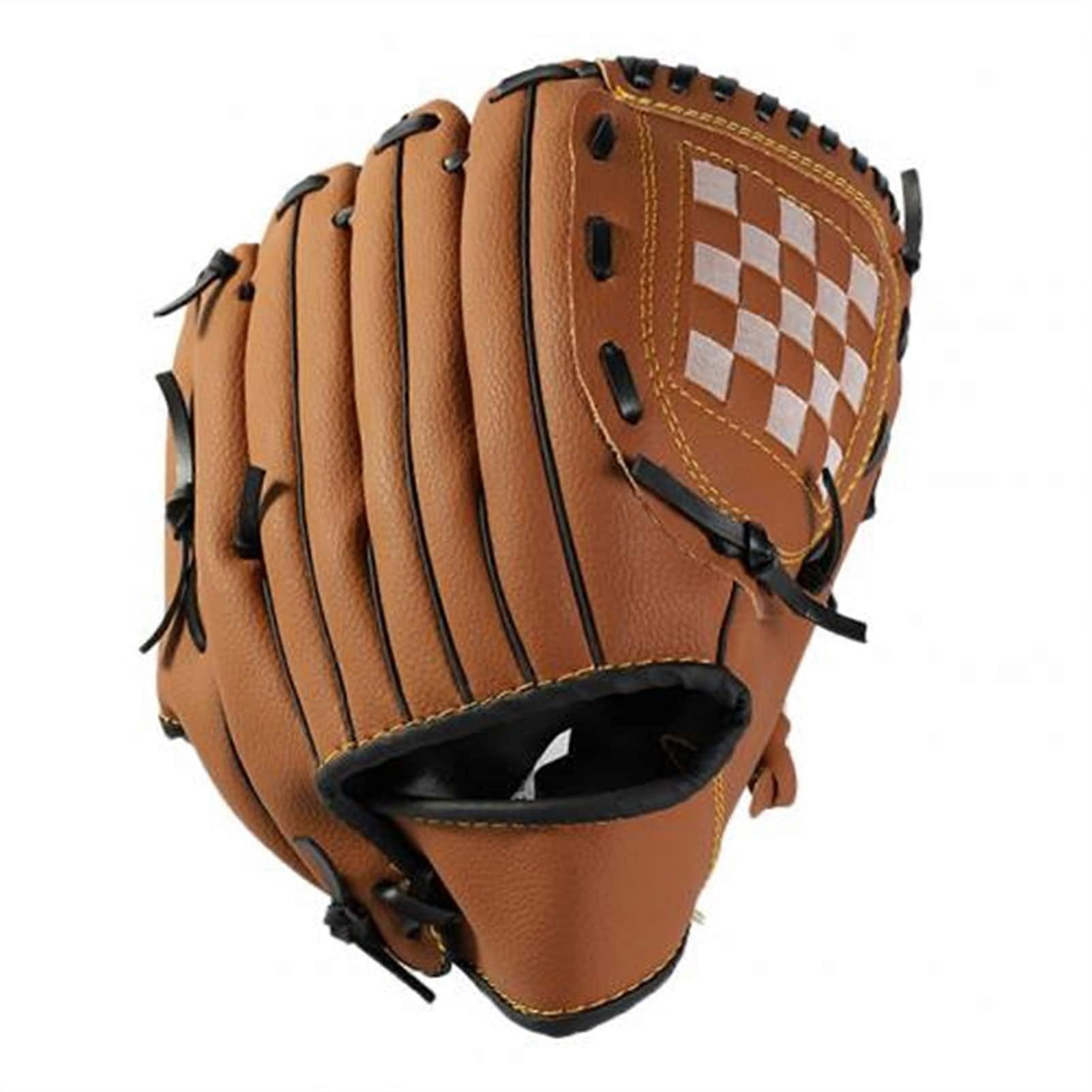 Baseball Glove 1 Piece Durable Thick Leather Left Hand Training Softball Glove for Kids Adults Unisex Brown Size S