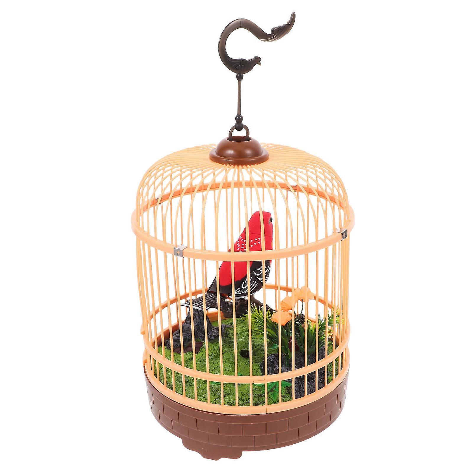 Bird Cage Toy Sound-Activated Interactive Flapping Wings Kindergarten Plastic Singing Bird 1Set