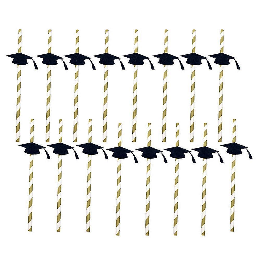 Straw Creative Trencher Bendable Drinking Graduation Theme Decorative 16Pack