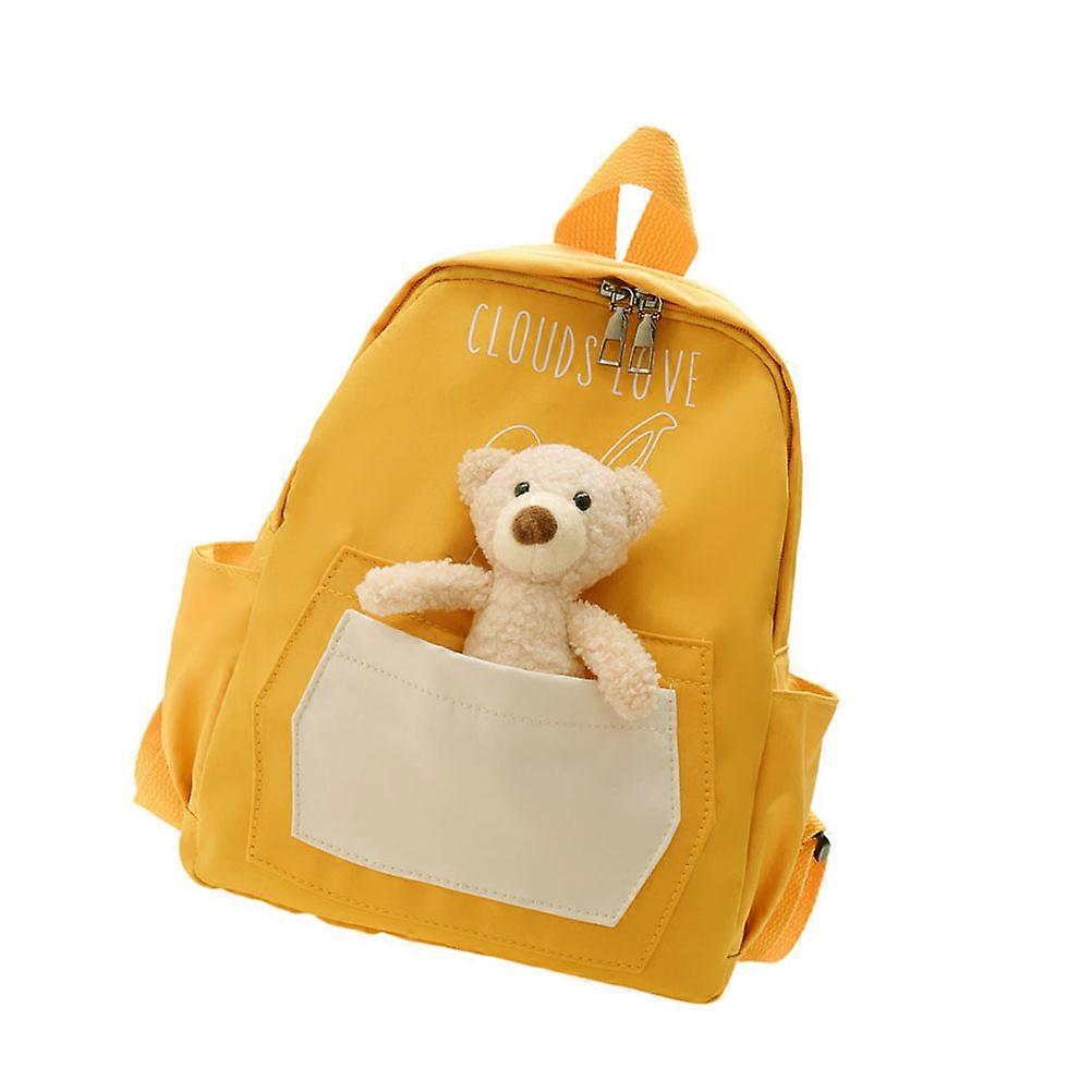 Kids Backpack Bear Shape Storage Adorable Design For Going To School 30x25cm Yellow 1Pcs
