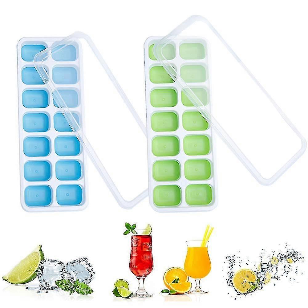 2pcs Ice Cube Trays, Silicone Ice Molds with Lid, Flexible Freezer Trays, Spill-proof Ice Cube Maker, Easy-release Ice Cube Containers
